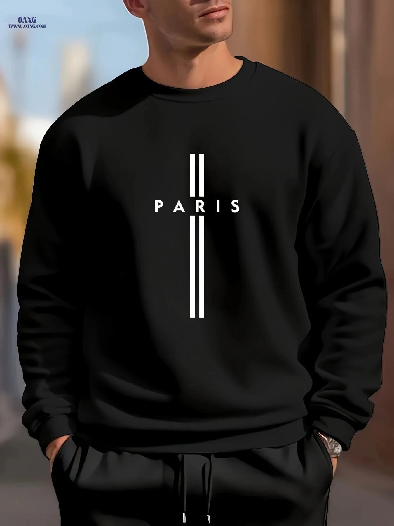 MBD Men's Parisian Letter Print Sweatshirt - Casual Crewneck Top   OAXG White / FR S
