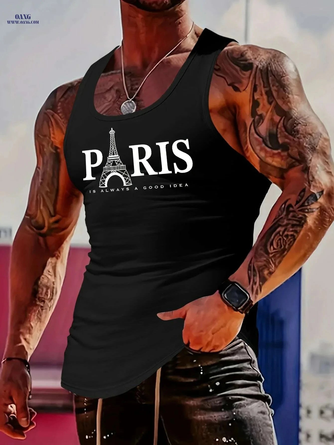 MBD Men's Slim Fit Muscle Tank Top - Trendy Iron Tower Design   OAXG 