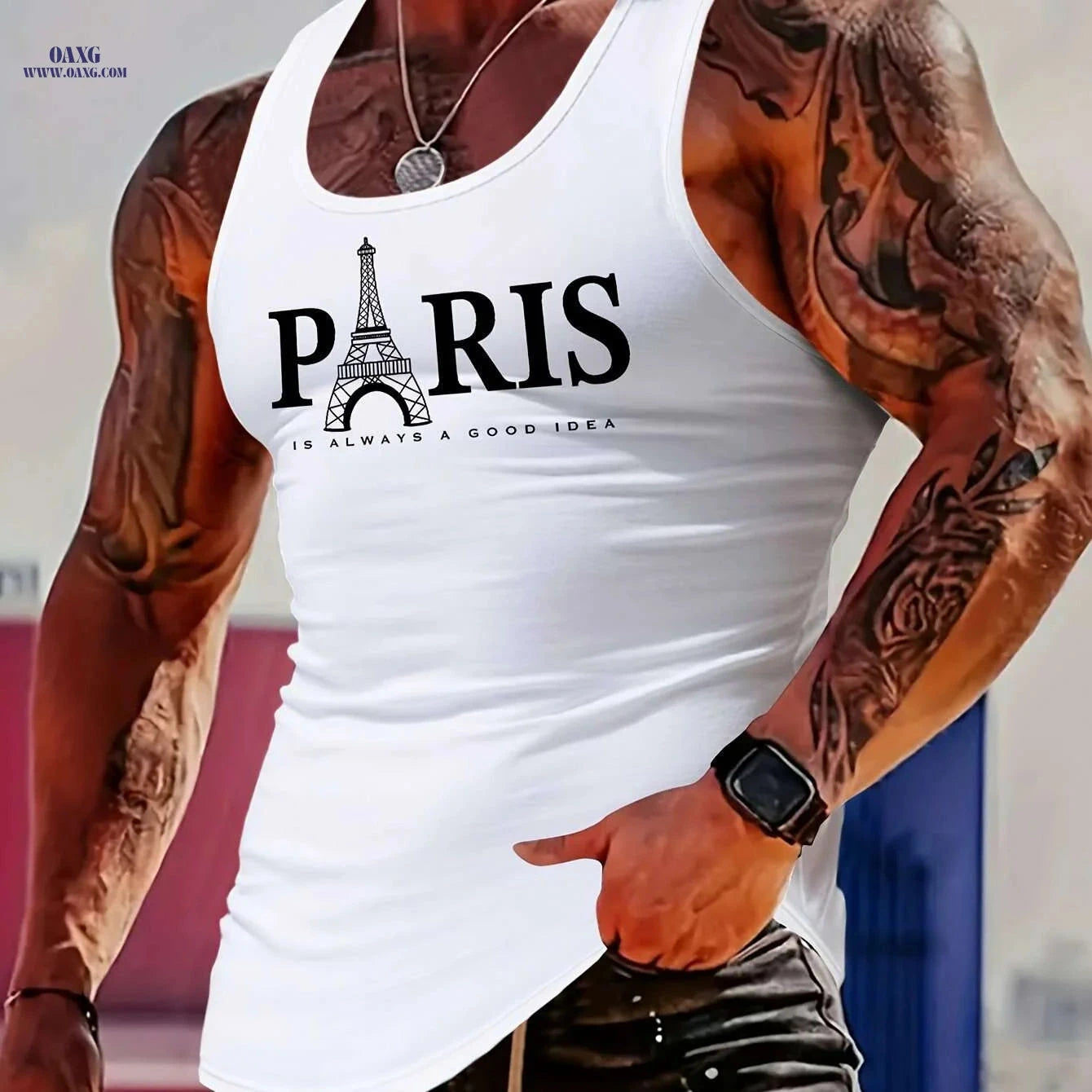 MBD Men's Slim Fit Muscle Tank Top - Trendy Iron Tower Design   OAXG 