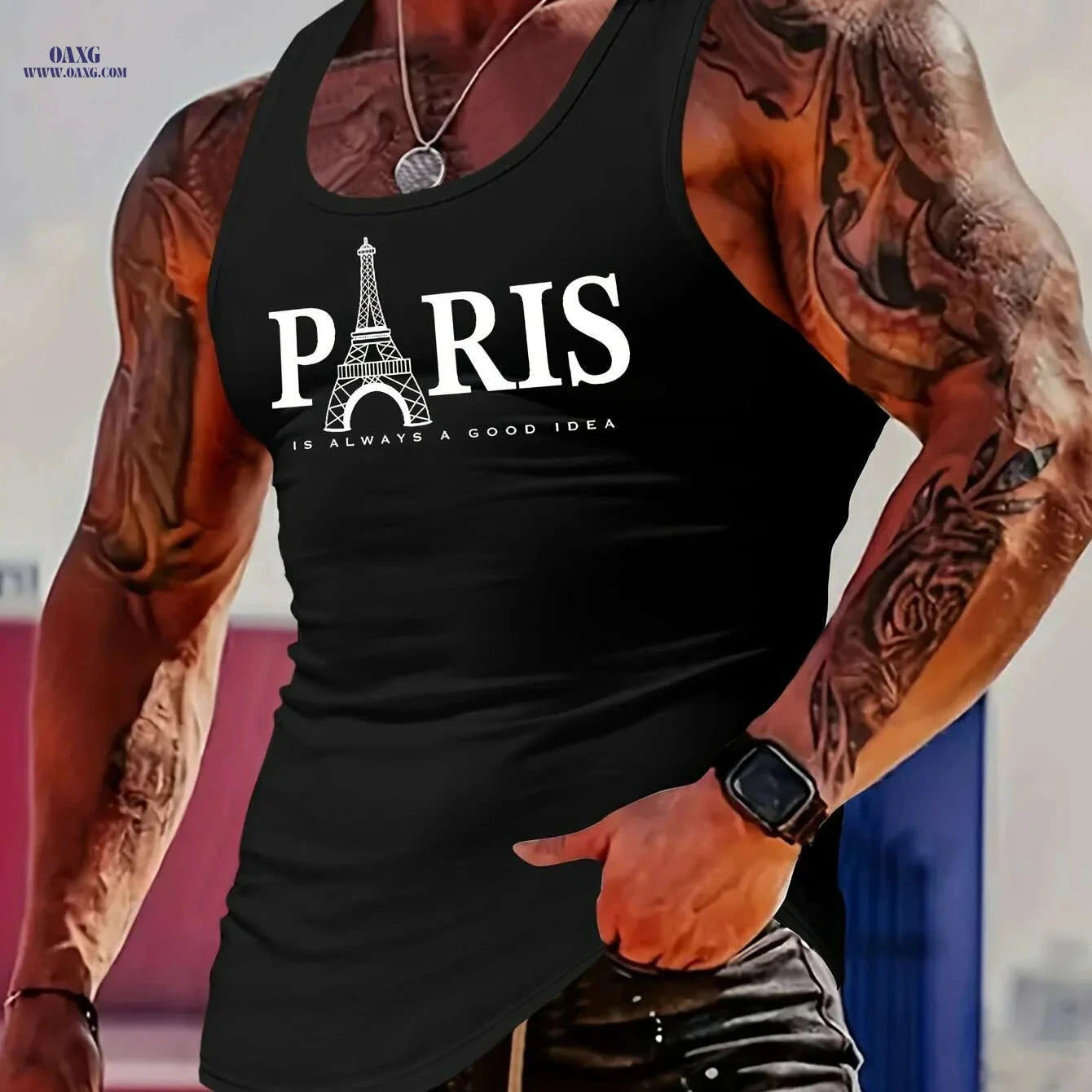 MBD Men's Slim Fit Muscle Tank Top - Trendy Iron Tower Design   OAXG Black / S