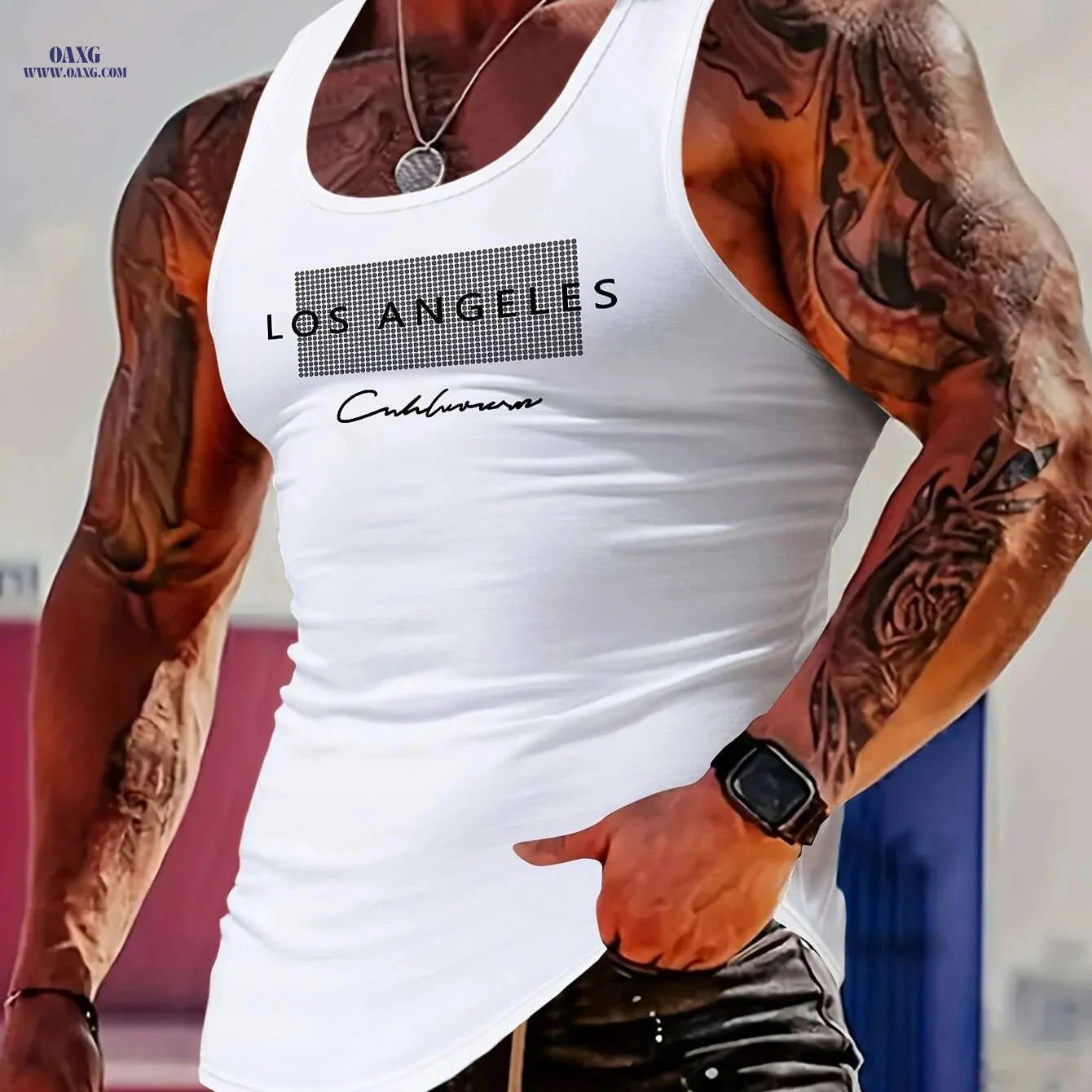 MBD Men's Trendy Graphic Tank Top - Slim Fit "LOS ANGELES" Print   OAXG Black / S