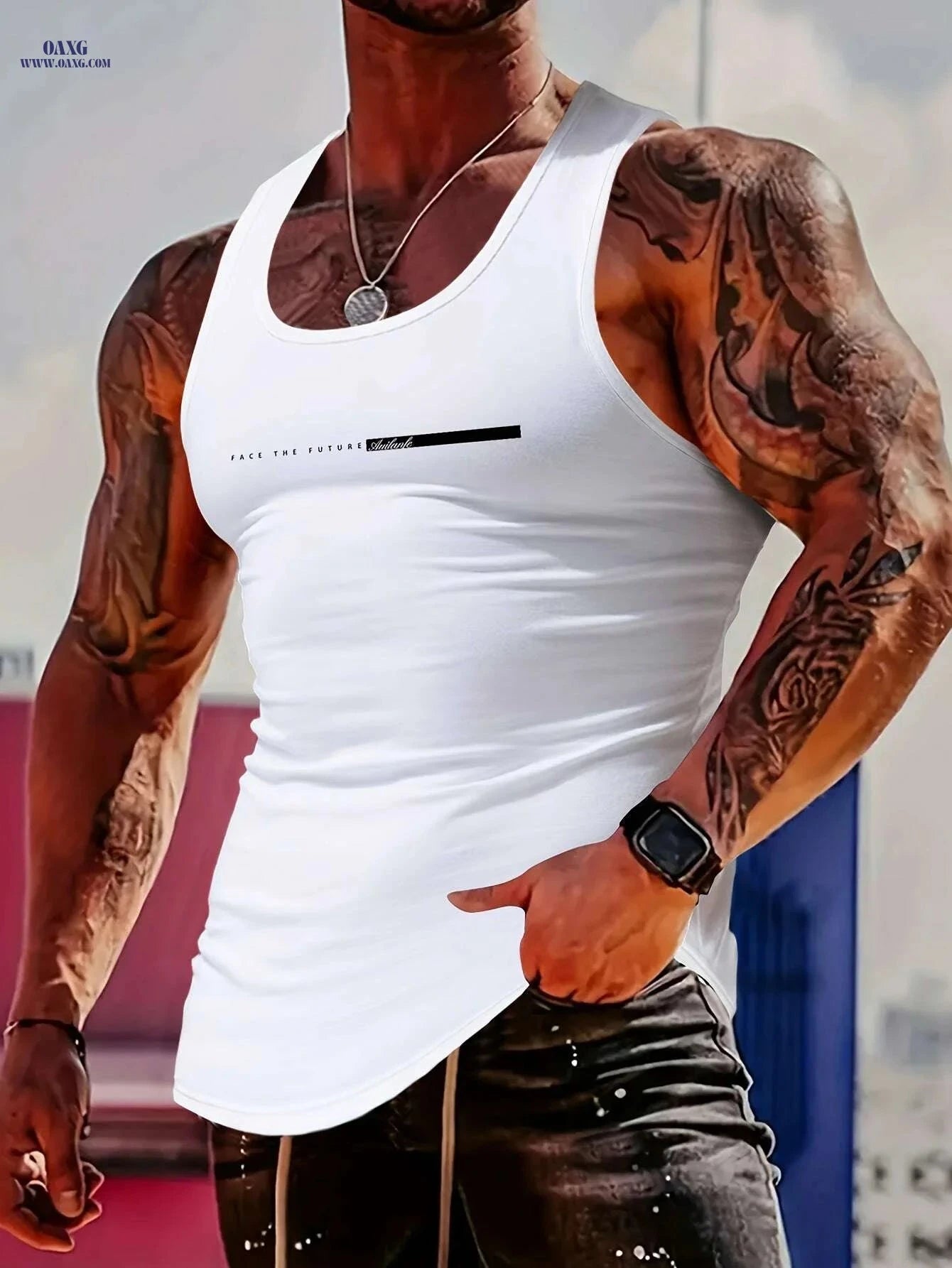 MBD Men's Trendy Graphic Tank Top - Slim Fit "LOS ANGELES" Print   OAXG Black / S