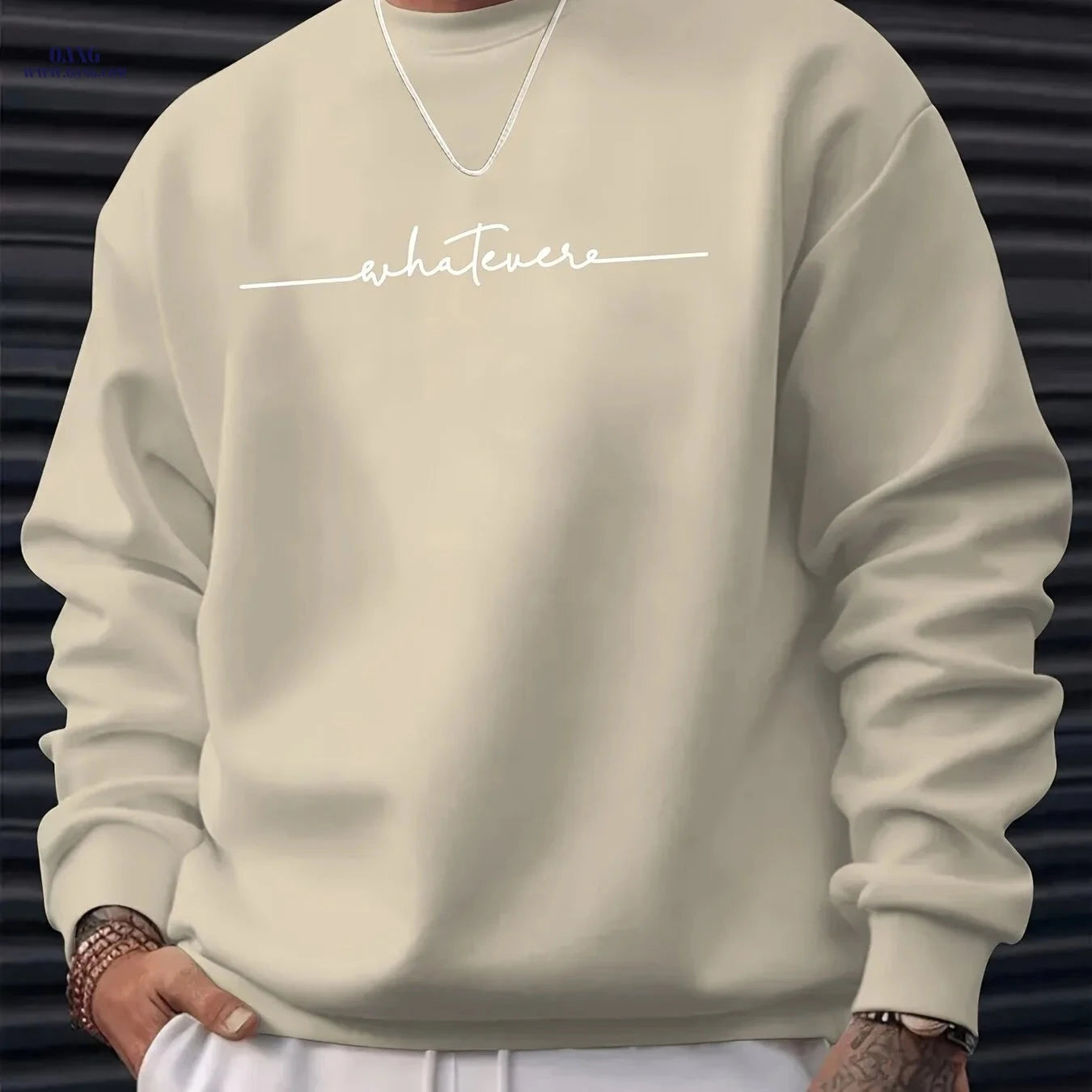 MBD Unisex Casual Crew Neck Sweatshirt - Trendy Artistic Word Print   OAXG Apricot / FR S