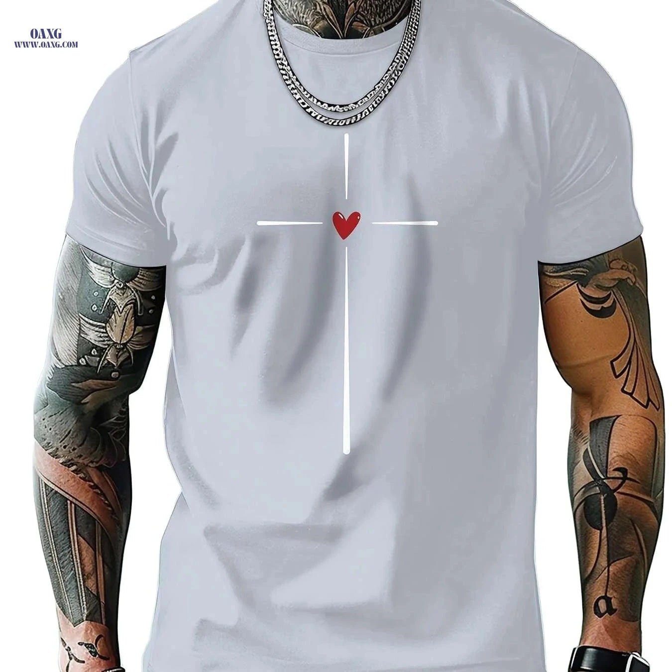 MBDMBD Casual Men's Short Sleeve T-Shirt - Cross & Heart Print   OAXG 
