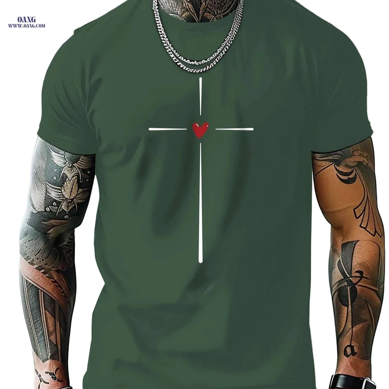 MBDMBD Casual Men's Short Sleeve T-Shirt - Cross & Heart Print   OAXG 