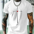 MBDMBD Men's Casual Short Sleeve Tee - Cross & Heart Print Summer Style   OAXG White / S
