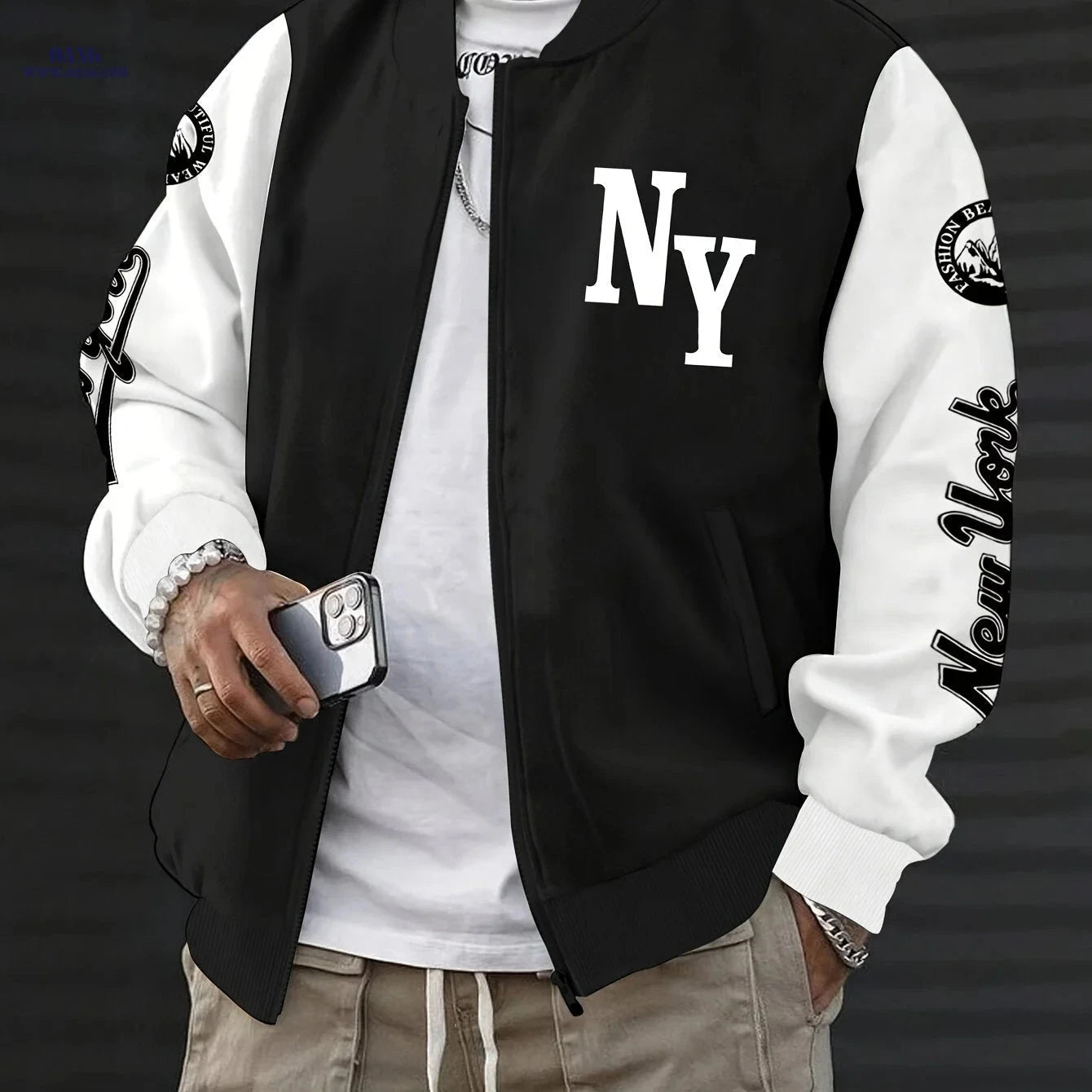 MBDMBD Men's Color Block Baseball Jacket - Stylish Zip-Up for Fall   OAXG 