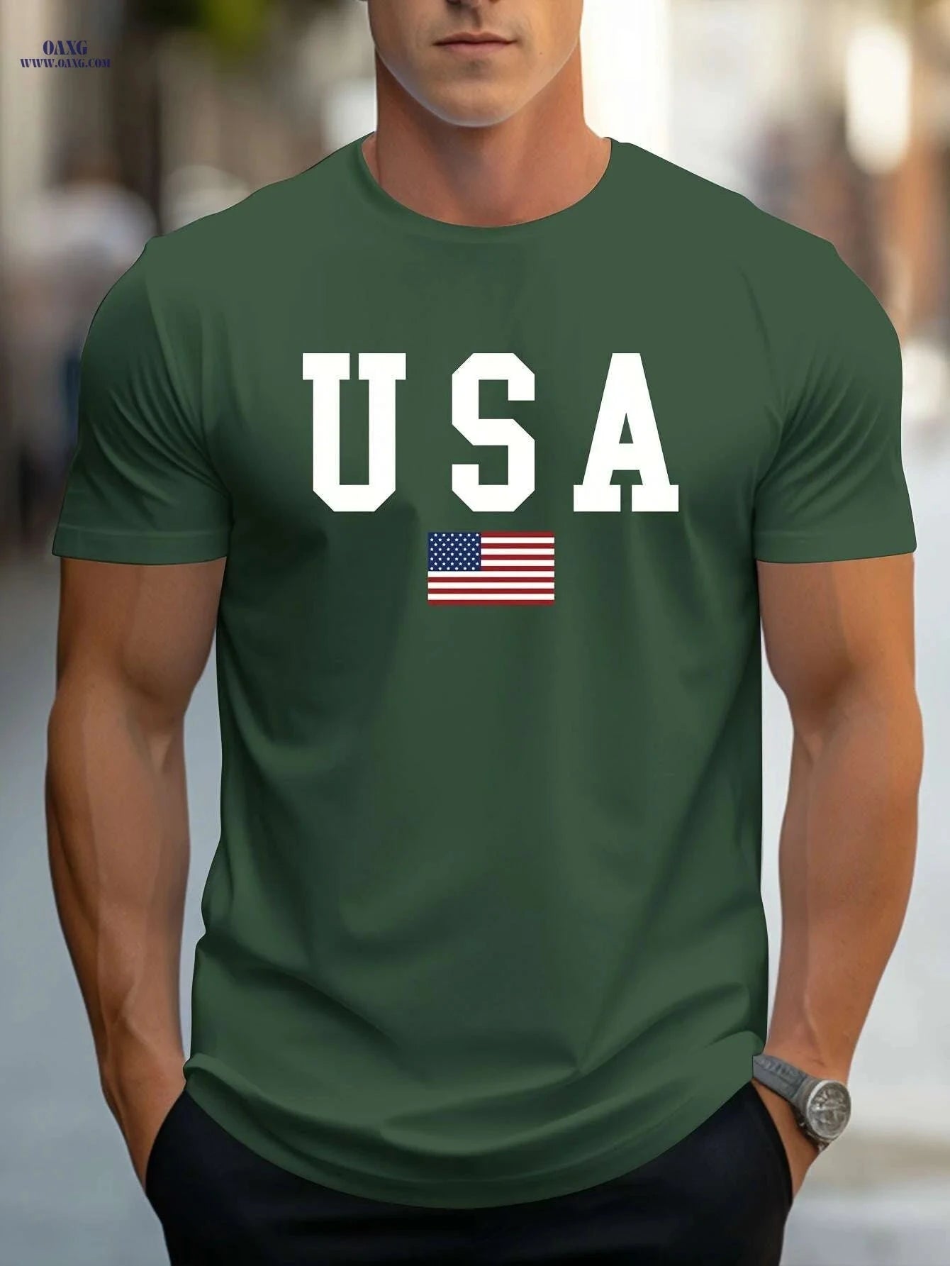 MBDMBD Men's USA Flag T-Shirt - Casual Heavyweight Summer Tee   OAXG White / S