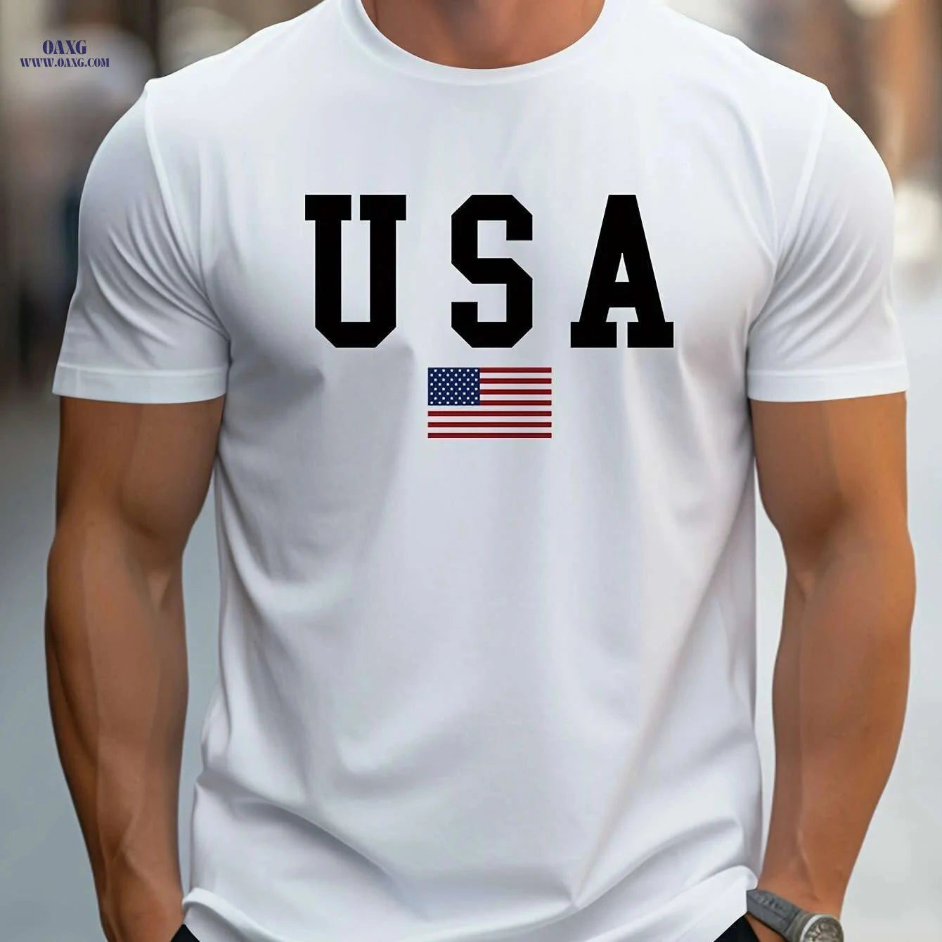 MBDMBD Men's USA Flag T-Shirt - Casual Heavyweight Summer Tee   OAXG White / S