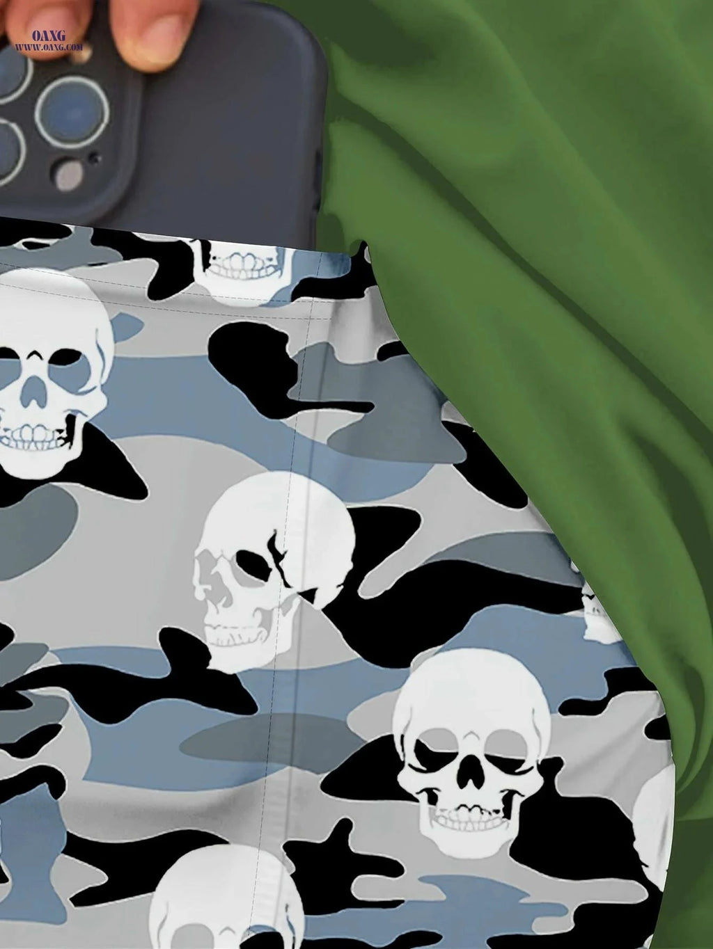 Men's 2-in-1 Camouflage Swimwear - Lightweight Beach Pants with Skull Print   OAXG Black / S