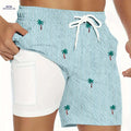 Men's 2-in-1 Tropical Print Beach Shorts - Quick-Dry Casual Trunks   OAXG Blue And White / S