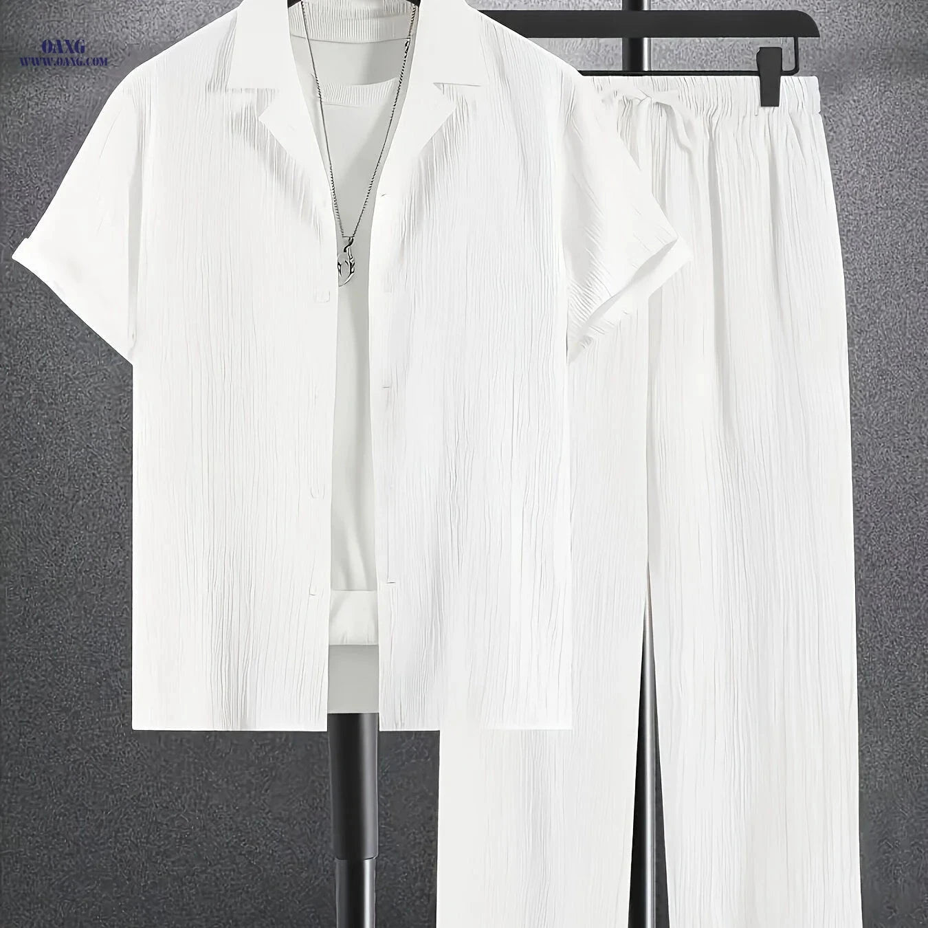 Men's 2-Piece Casual Suit - Short Sleeve Cuban Collar Top & Pants   OAXG 