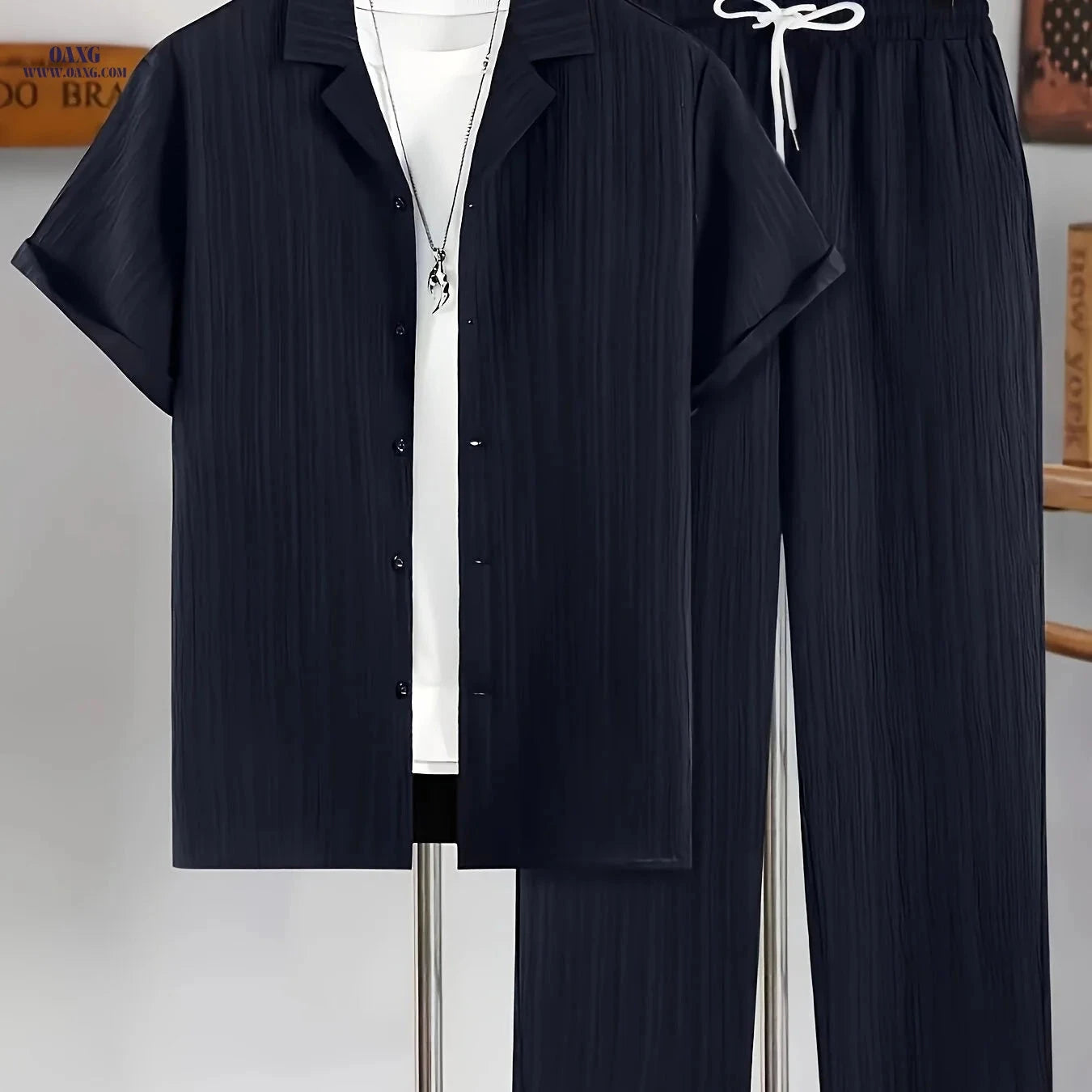 Men's 2-Piece Casual Suit - Short Sleeve Cuban Collar Top & Pants   OAXG 