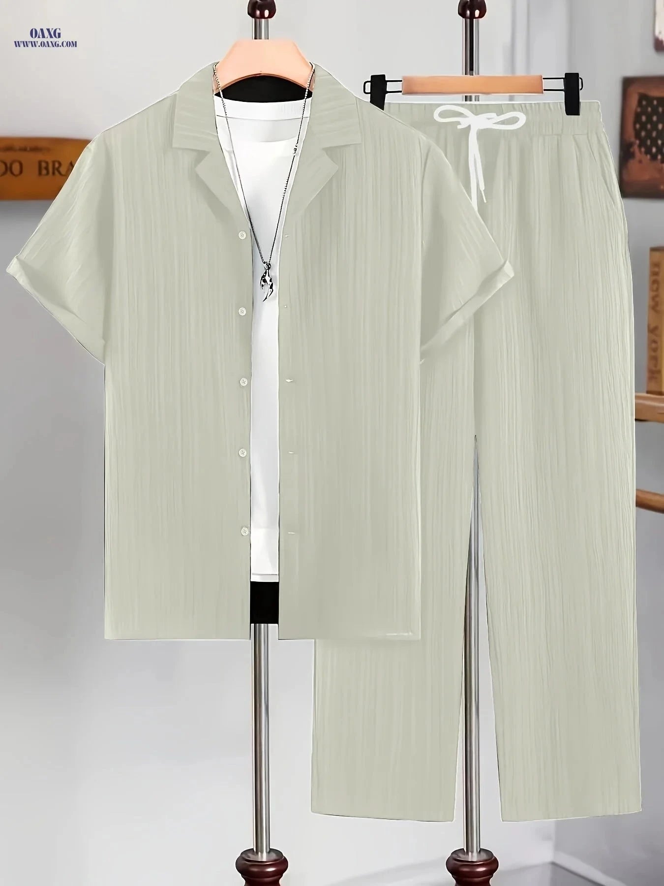 Men's 2-Piece Casual Suit - Short Sleeve Cuban Collar Top & Pants   OAXG 