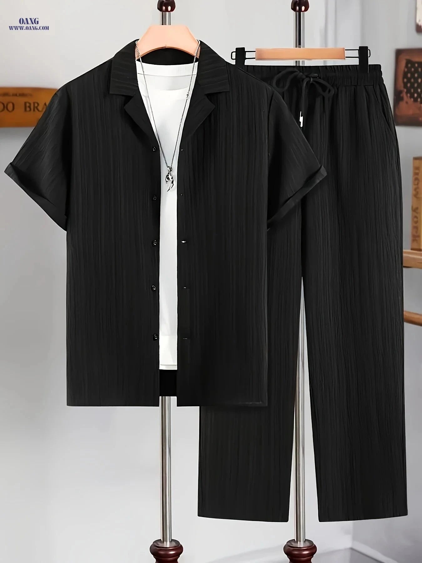 Men's 2-Piece Casual Suit - Short Sleeve Cuban Collar Top & Pants   OAXG 