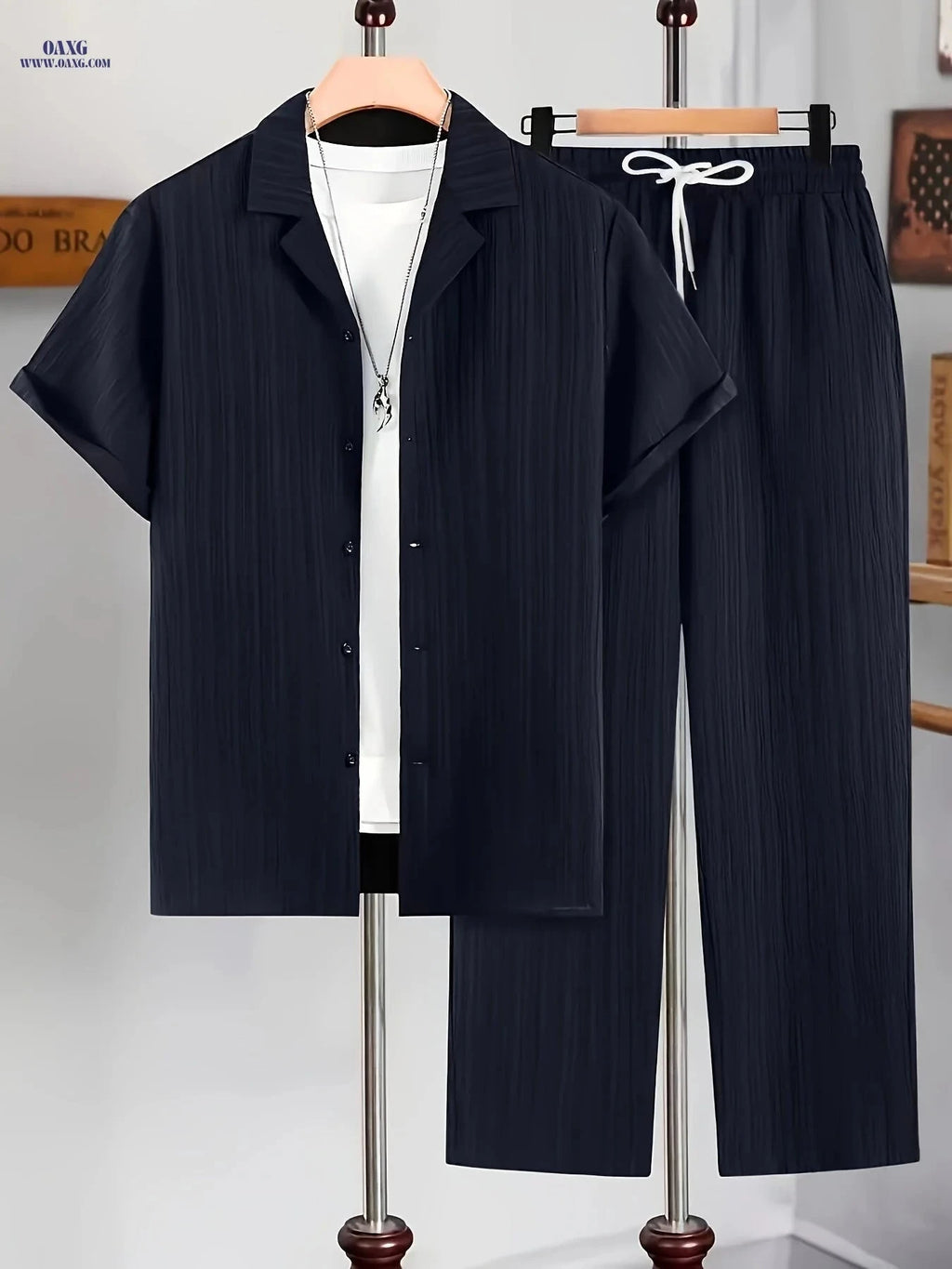 Men's 2-Piece Casual Suit - Short Sleeve Cuban Collar Top & Pants   OAXG 
