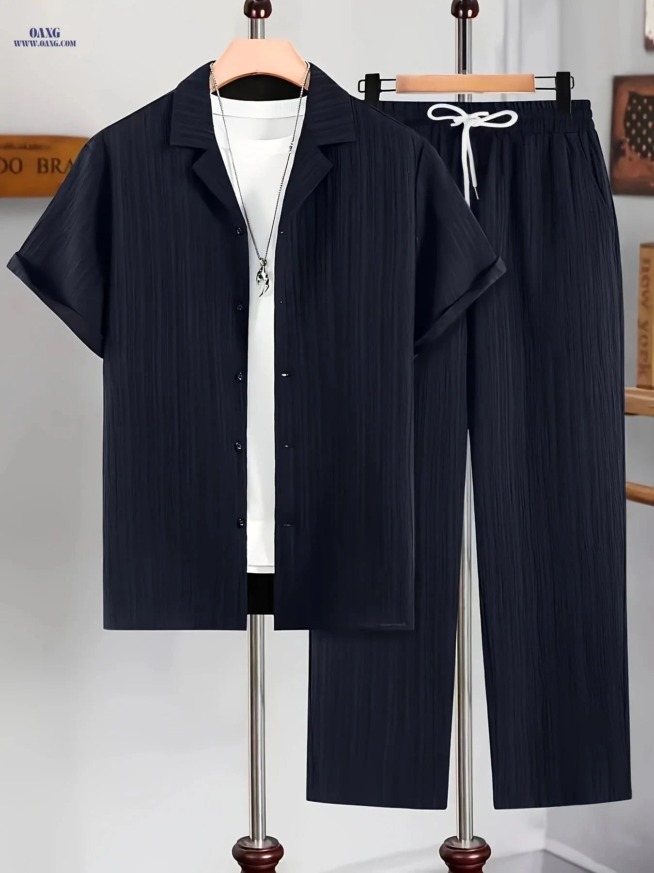 Men's 2-Piece Casual Suit - Short Sleeve Cuban Collar Top & Pants   OAXG 