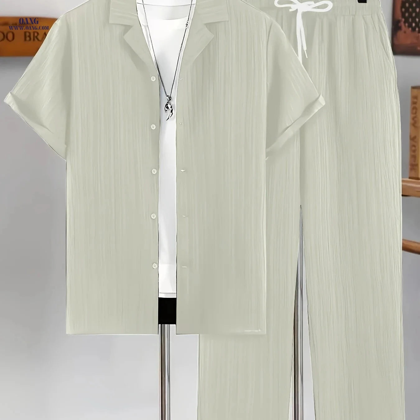 Men's 2-Piece Casual Suit - Short Sleeve Cuban Collar Top & Pants   OAXG 
