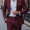 Men's 2-Piece Formal Suit Set - Blazer & Trousers for Office   OAXG Burgundy / FR XXS