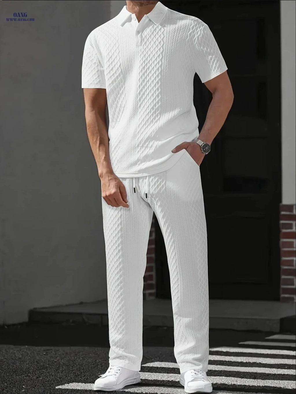 Men's 2-Piece Short Sleeve T-Shirt & Drawstring Pants Set - Casual Comfort   OAXG Black / FR XXXL