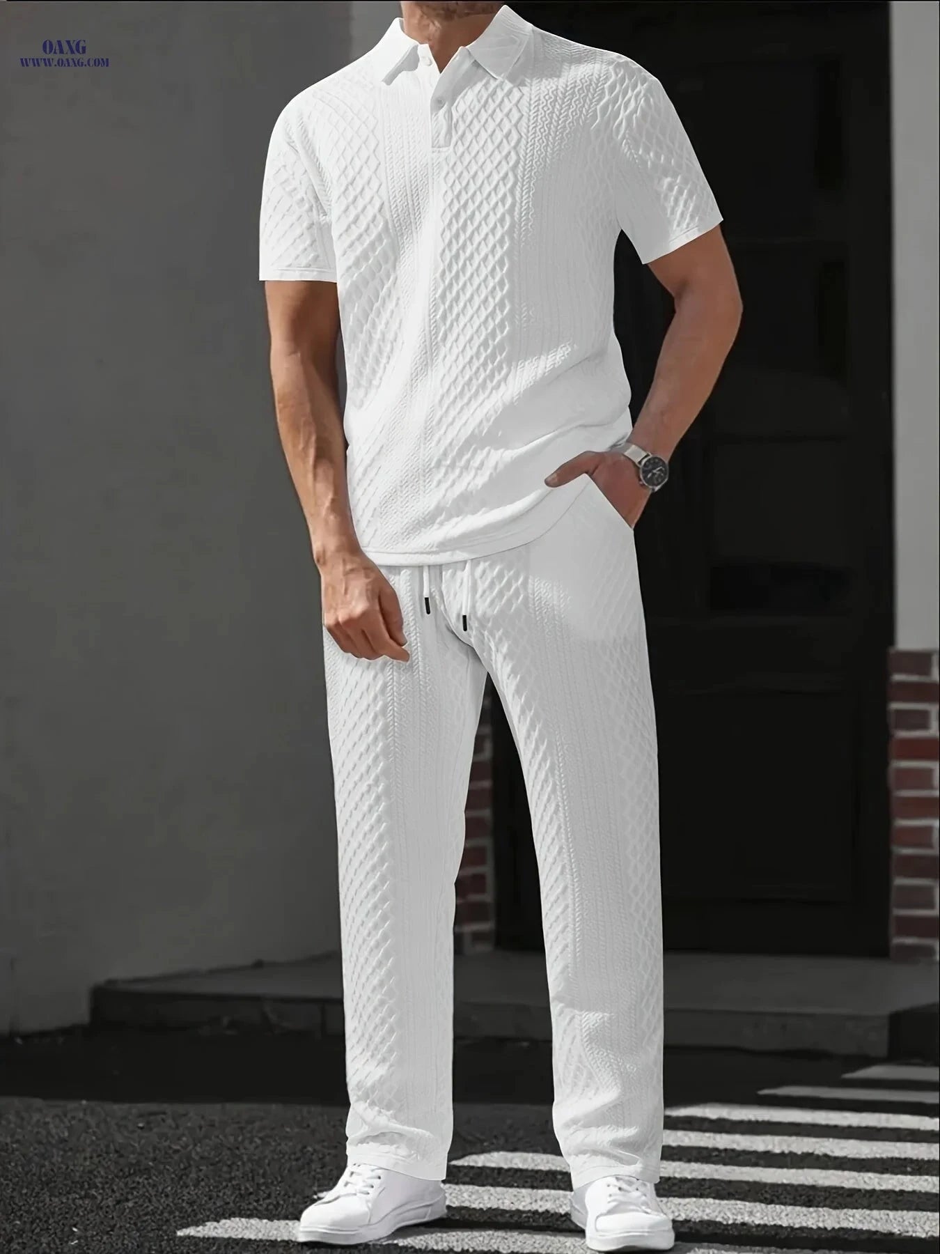 Men's 2-Piece Short Sleeve T-Shirt & Drawstring Pants Set - Casual Comfort   OAXG Black / FR XXXL