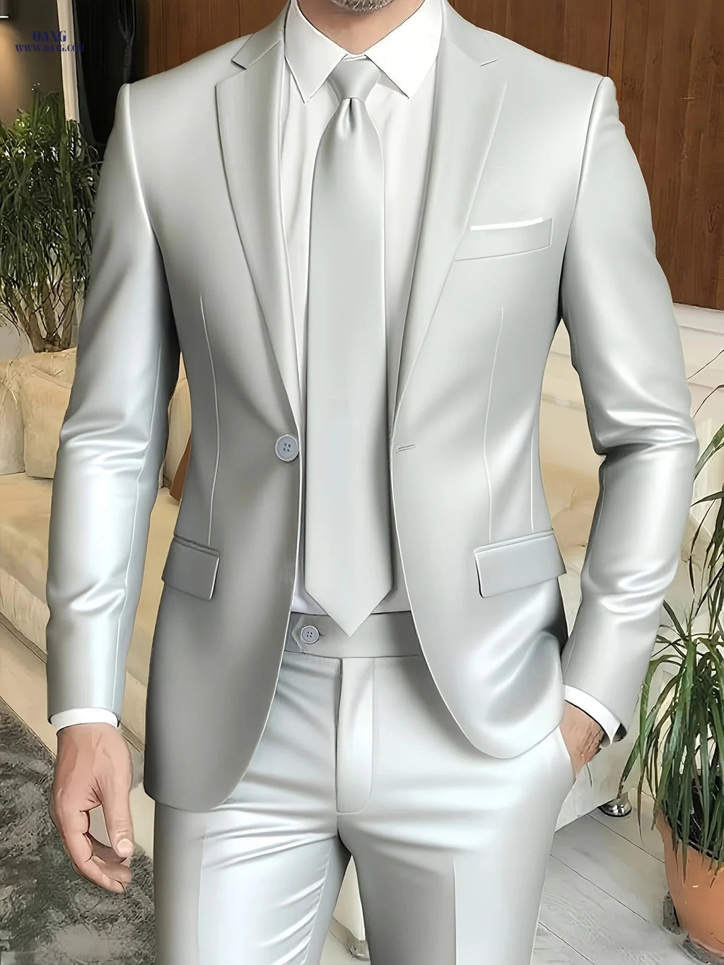 Men's 2-Piece Solid Suit Set - Elegant Regular Fit for Weddings   OAXG Blue / FR L