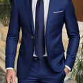 Men's 2-Piece Solid Suit Set - Elegant Regular Fit for Weddings   OAXG Blue / FR L
