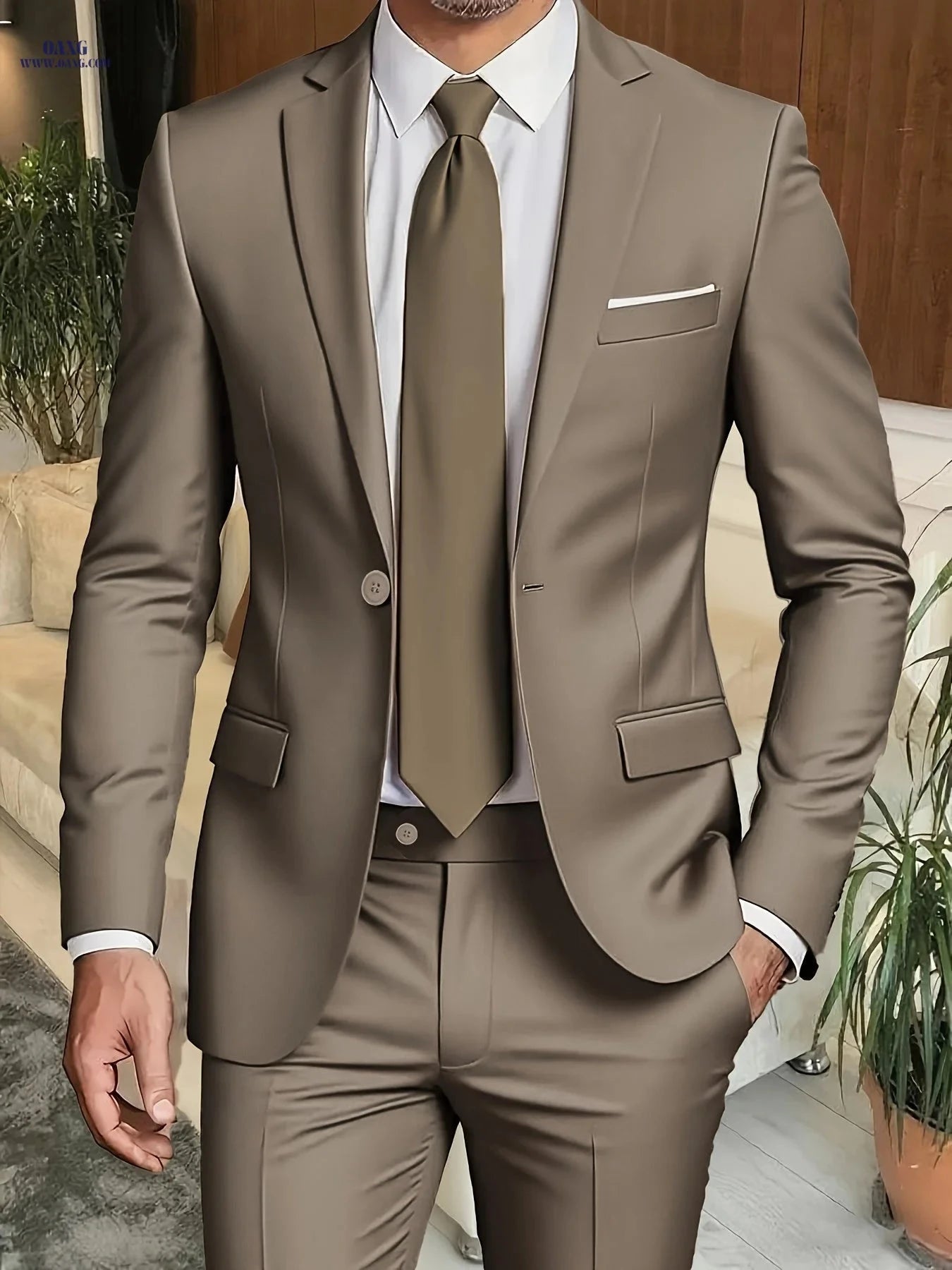 Men's 2-Piece Solid Suit Set - Elegant Regular Fit for Weddings   OAXG 