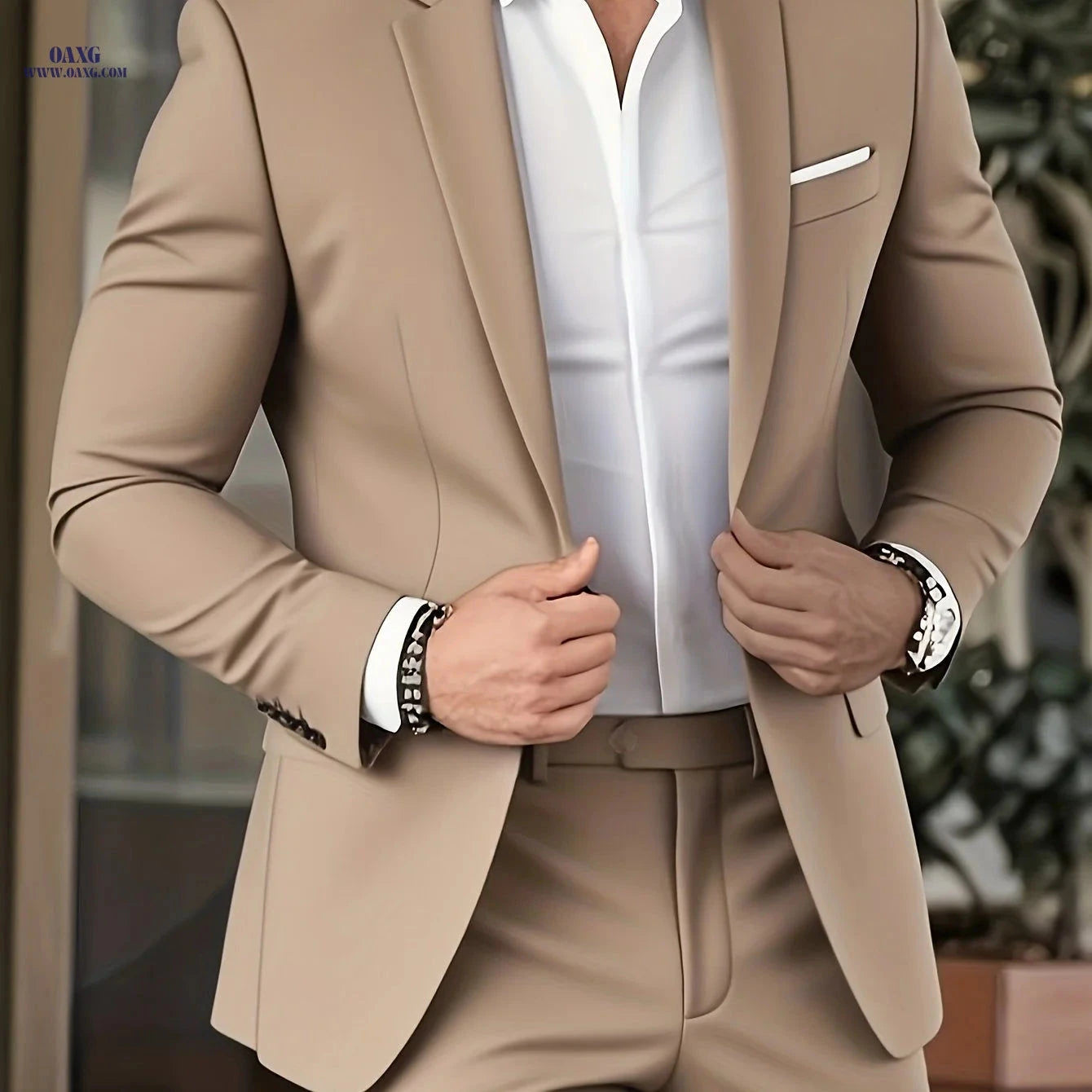 Men's 2-Piece Suit Set - Non-Stretch Jacket & Trousers, Casual Style   OAXG 
