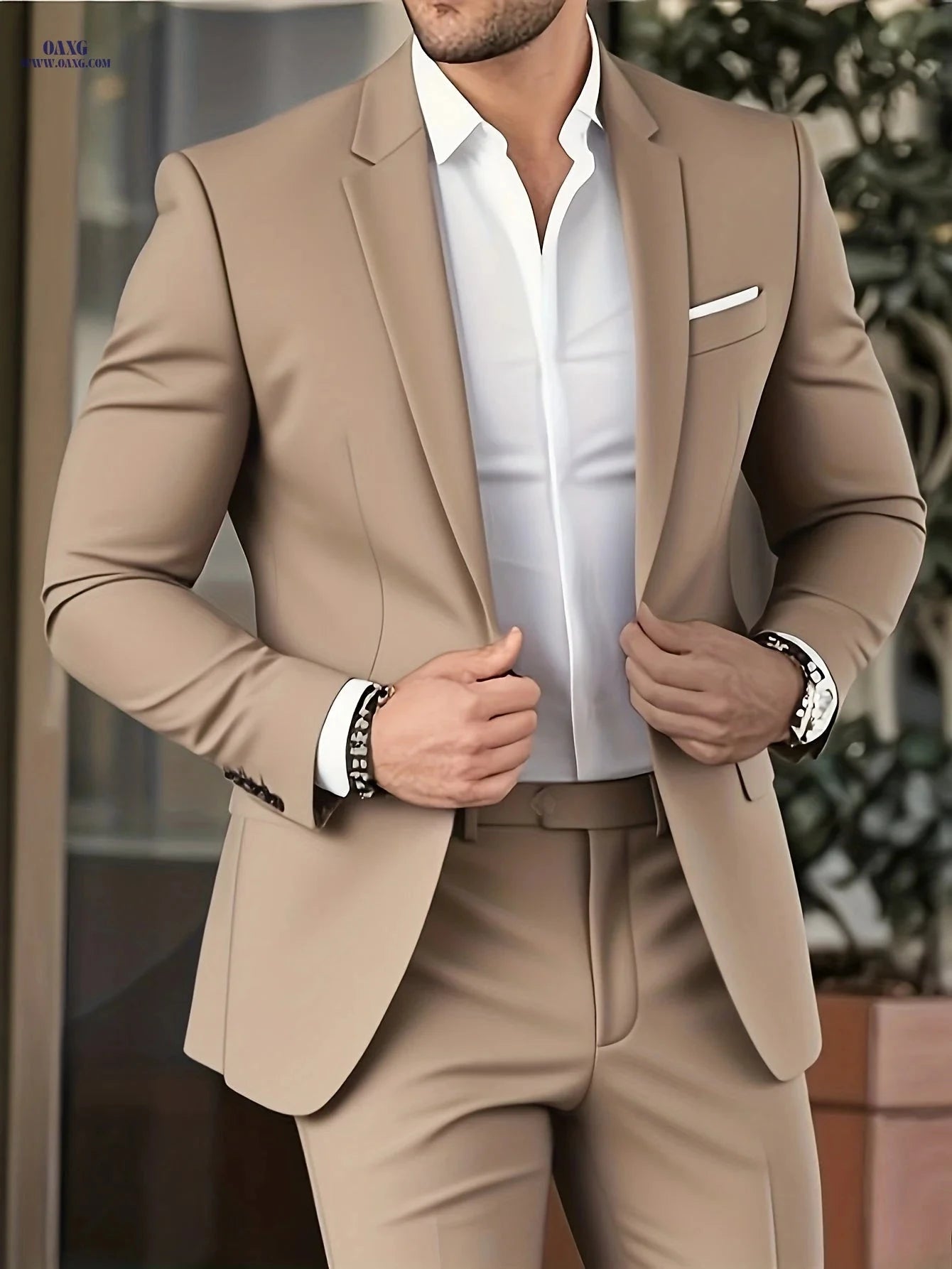 Men's 2-Piece Suit Set - Non-Stretch Jacket & Trousers, Casual Style   OAXG 