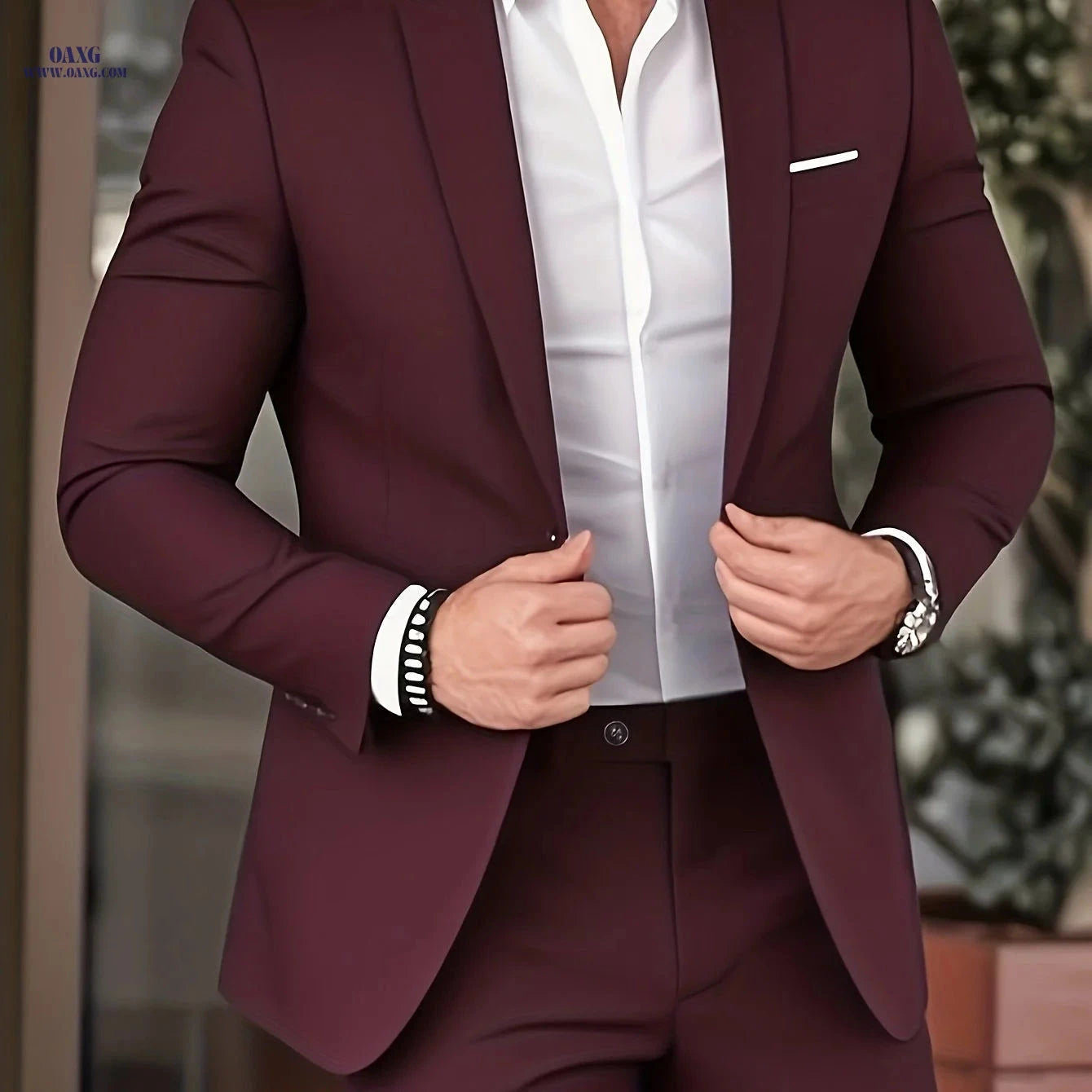 Men's 2-Piece Suit Set - Non-Stretch Jacket & Trousers, Casual Style   OAXG 