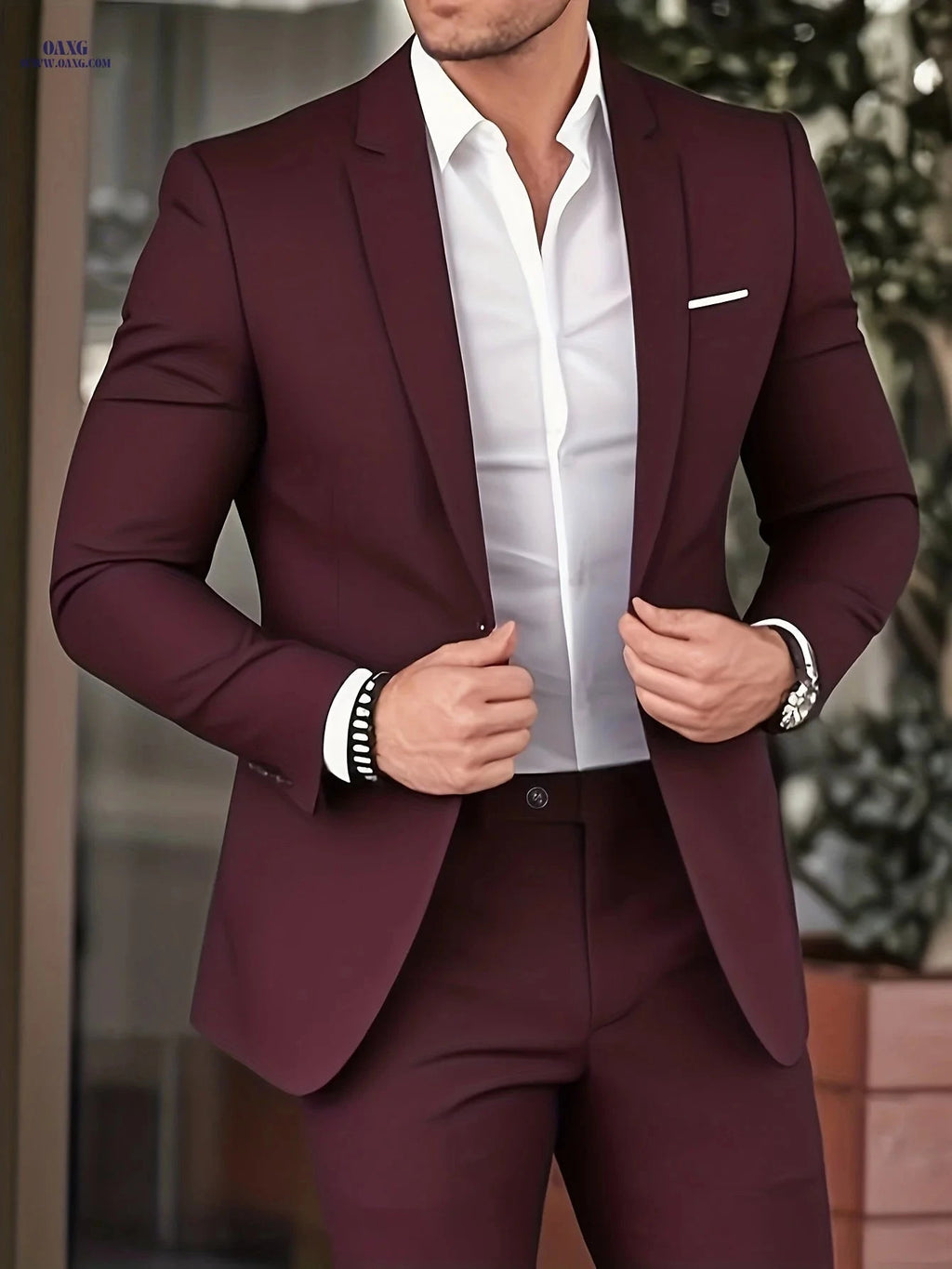 Men's 2-Piece Suit Set - Non-Stretch Jacket & Trousers, Casual Style   OAXG Khaki / FR XXS