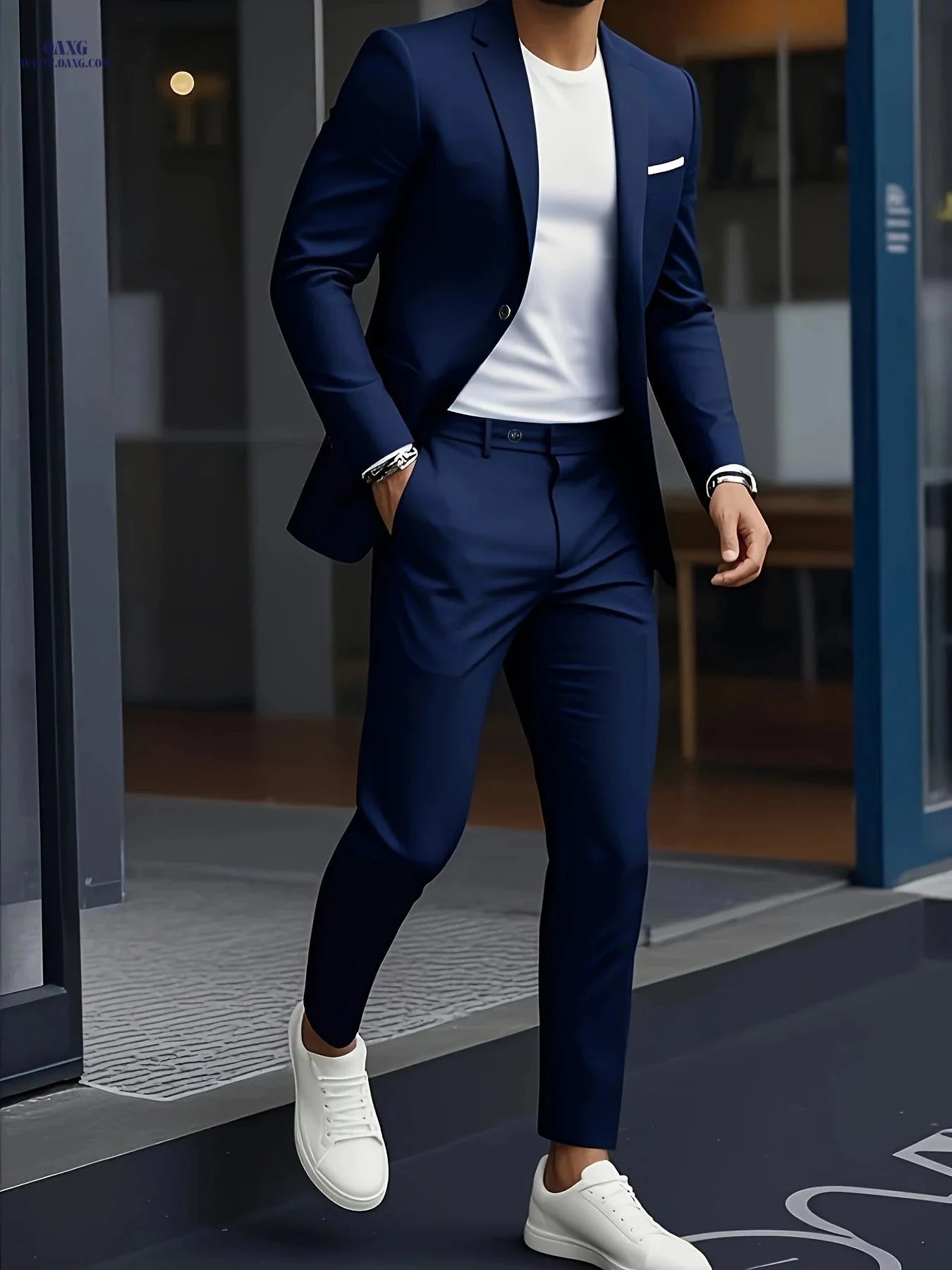 Men's 2-Piece Suit Set - Single Breasted, Business Commute Ready   OAXG Black / FR XXS