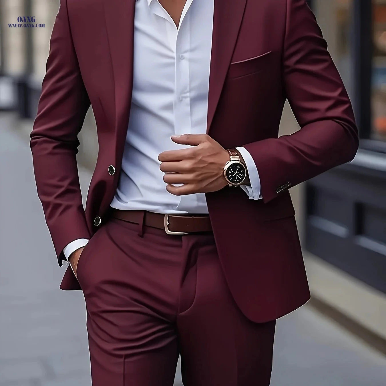 Men's 2pcs Business Suit Set - Slim-Fit Trousers for Weddings & Work   OAXG 