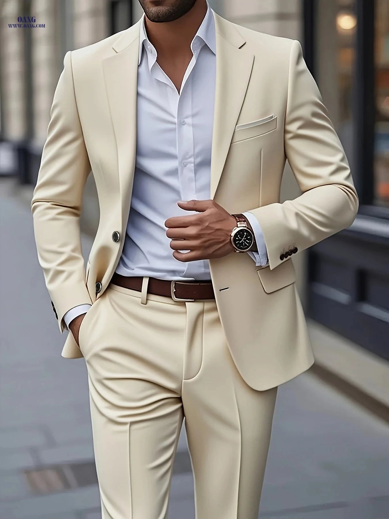 Men's 2pcs Business Suit Set - Slim-Fit Trousers for Weddings & Work   OAXG 