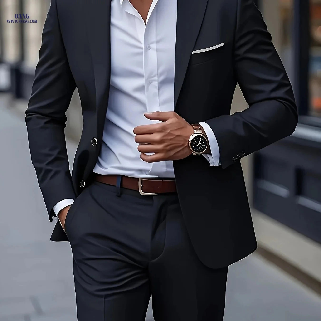 Men's 2pcs Business Suit Set - Slim-Fit Trousers for Weddings & Work   OAXG 