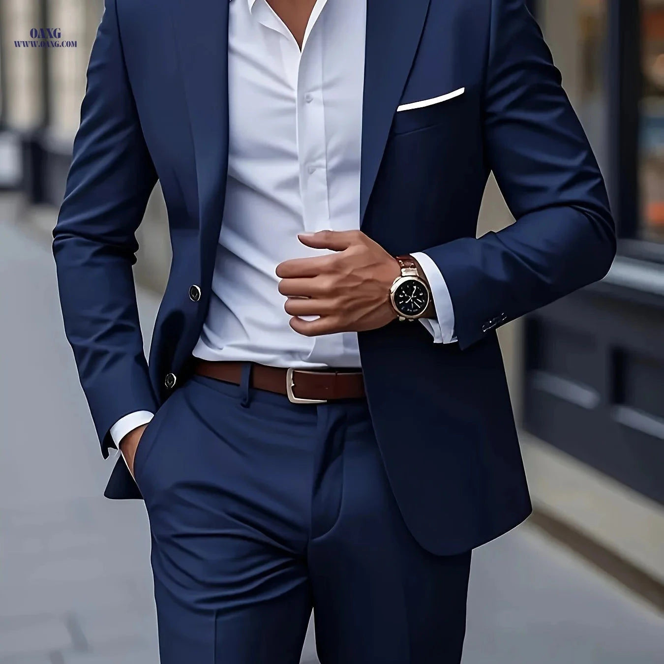 Men's 2pcs Business Suit Set - Slim-Fit Trousers for Weddings & Work   OAXG 