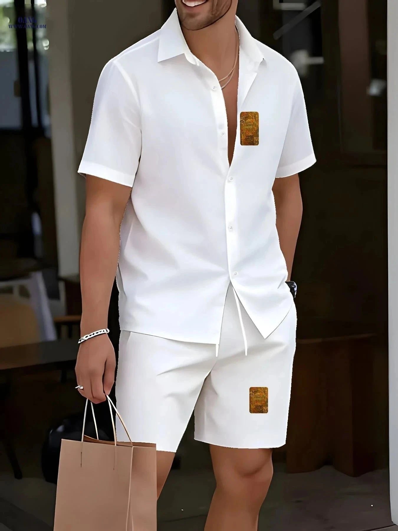 Men's 2pcs Casual Shirt and Shorts Set - Unique Print for Outdoors   OAXG Burgundy / FR S