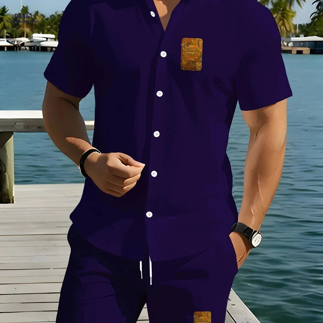 Men's 2pcs Casual Shirt and Shorts Set - Unique Print for Outdoors   OAXG Burgundy / FR S