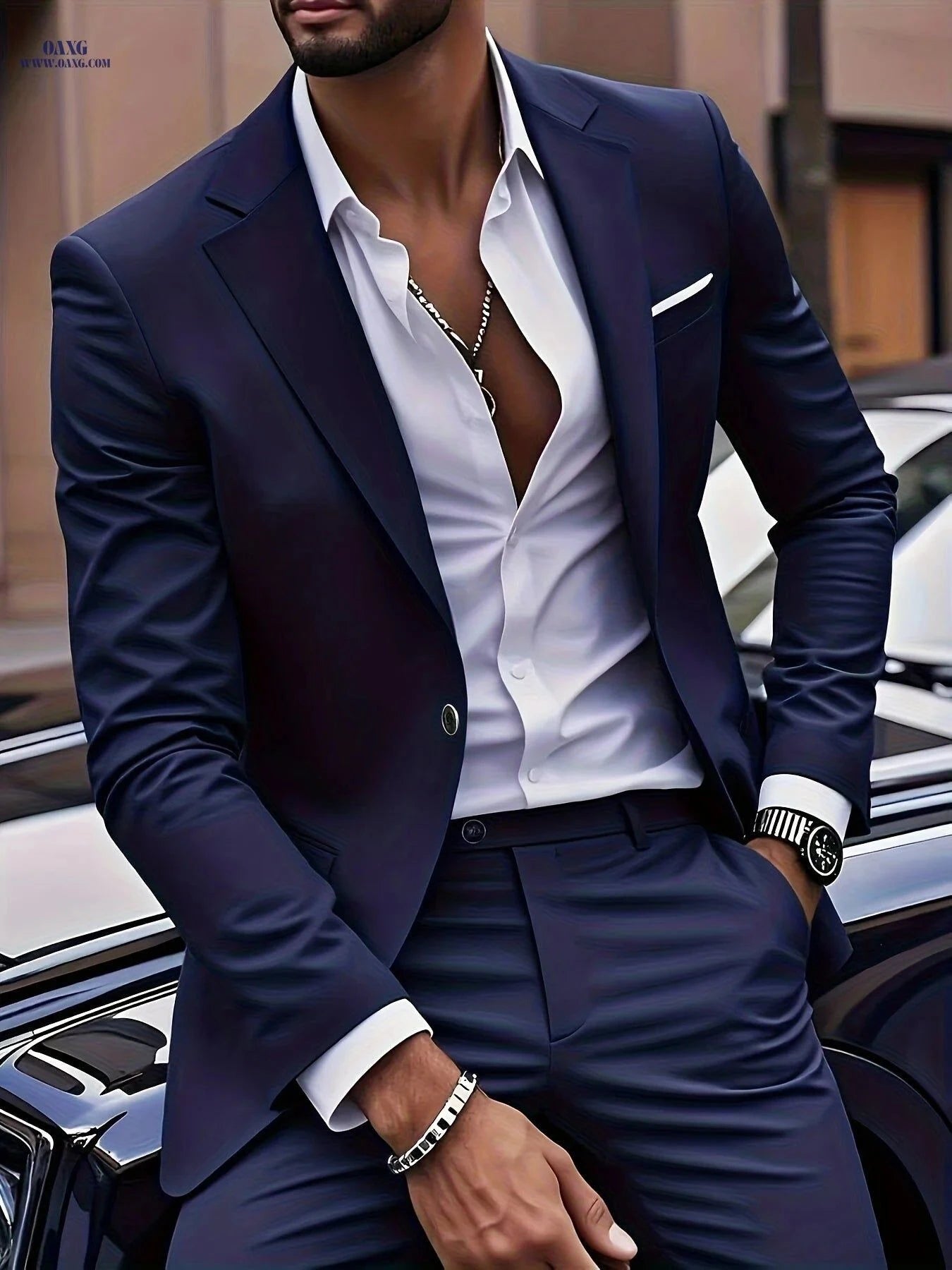 Men's 2pcs Suit Set - Blazer & Trousers, Elegant Business Casual Attire   OAXG Burgundy / FR XXS