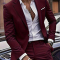Men's 2pcs Suit Set - Blazer & Trousers, Elegant Business Casual Attire   OAXG Burgundy / FR XXS