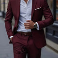Men's 2pcs Suit Set - Jacket & Trousers for Weddings and Parties   OAXG Dark Red-A / FR XXS