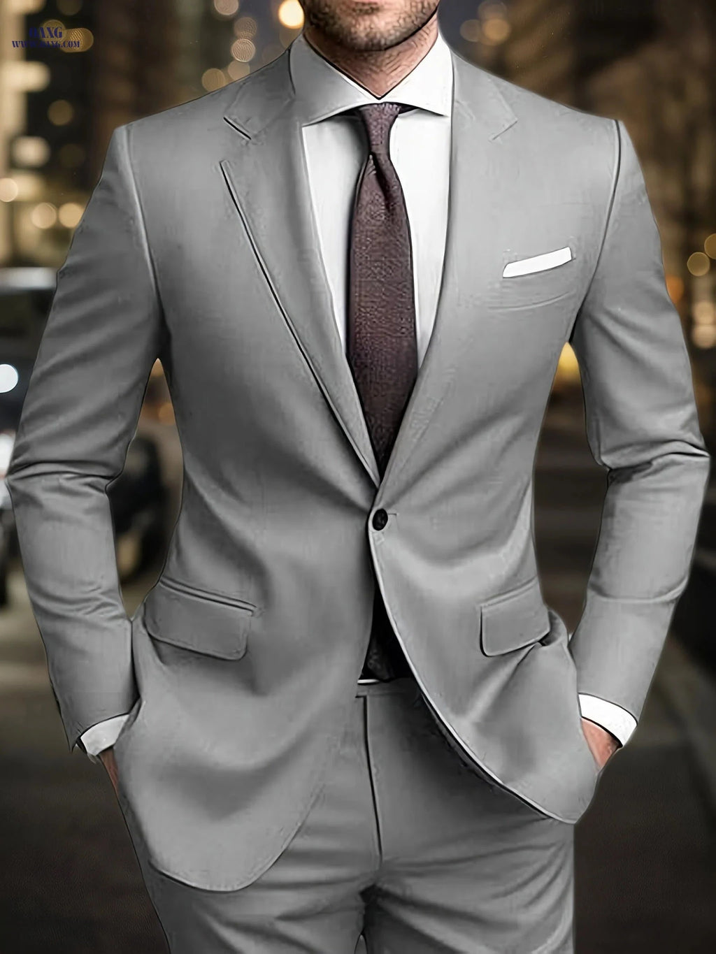 Men's 2pcs Suit Set - Non-Stretch Fabric, Regular Cuffs, Lapel Style   OAXG 