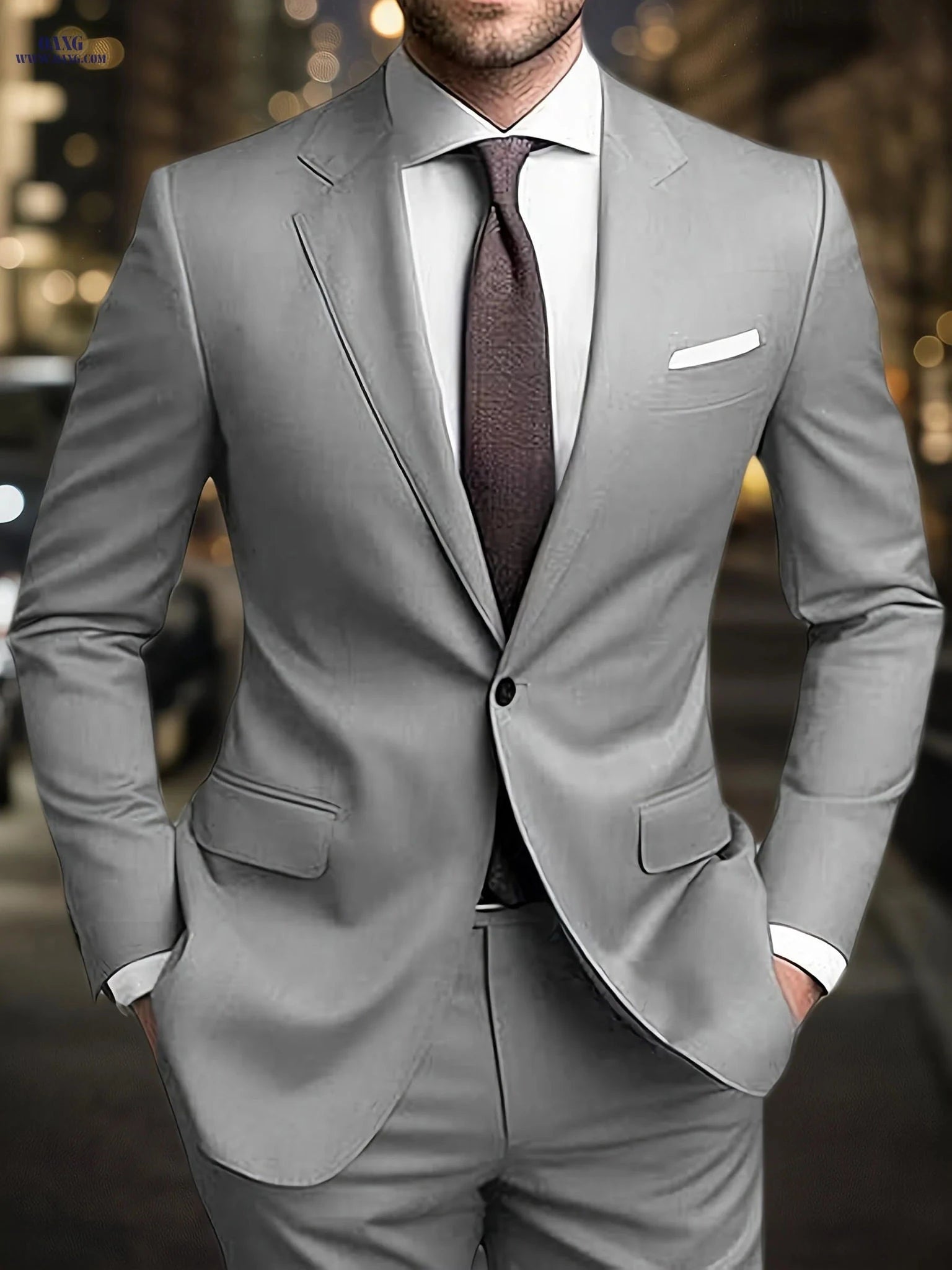 Men's 2pcs Suit Set - Non-Stretch Fabric, Regular Cuffs, Lapel Style   OAXG 