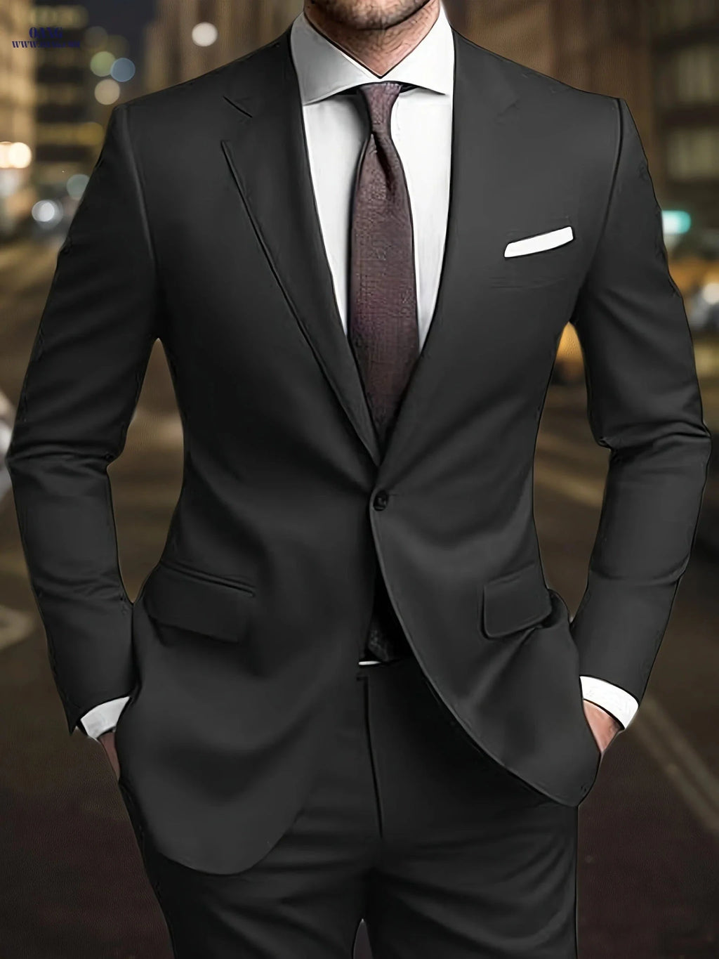 Men's 2pcs Suit Set - Non-Stretch Fabric, Regular Cuffs, Lapel Style   OAXG 