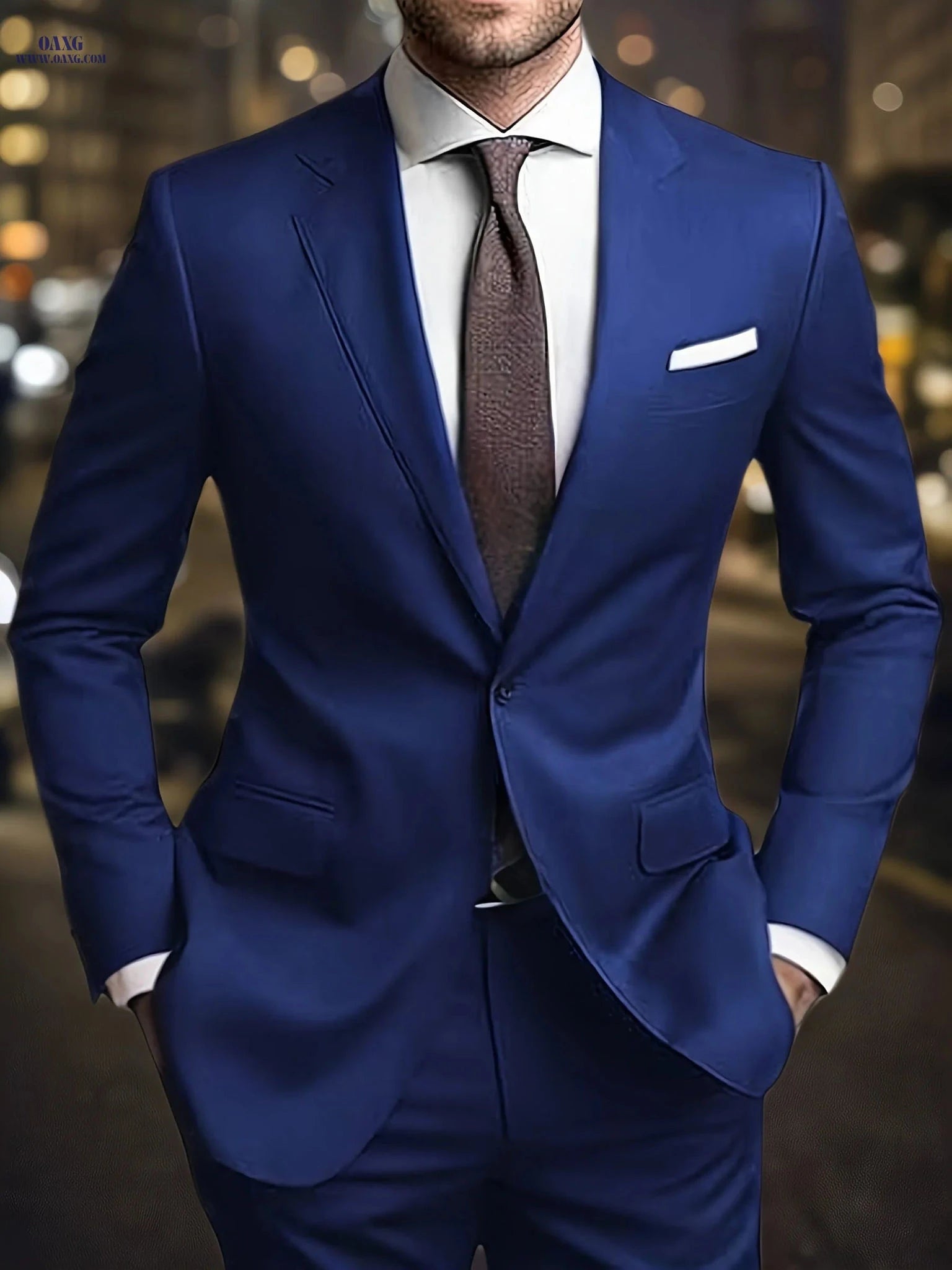 Men's 2pcs Suit Set - Non-Stretch Fabric, Regular Cuffs, Lapel Style   OAXG Black / FR XS