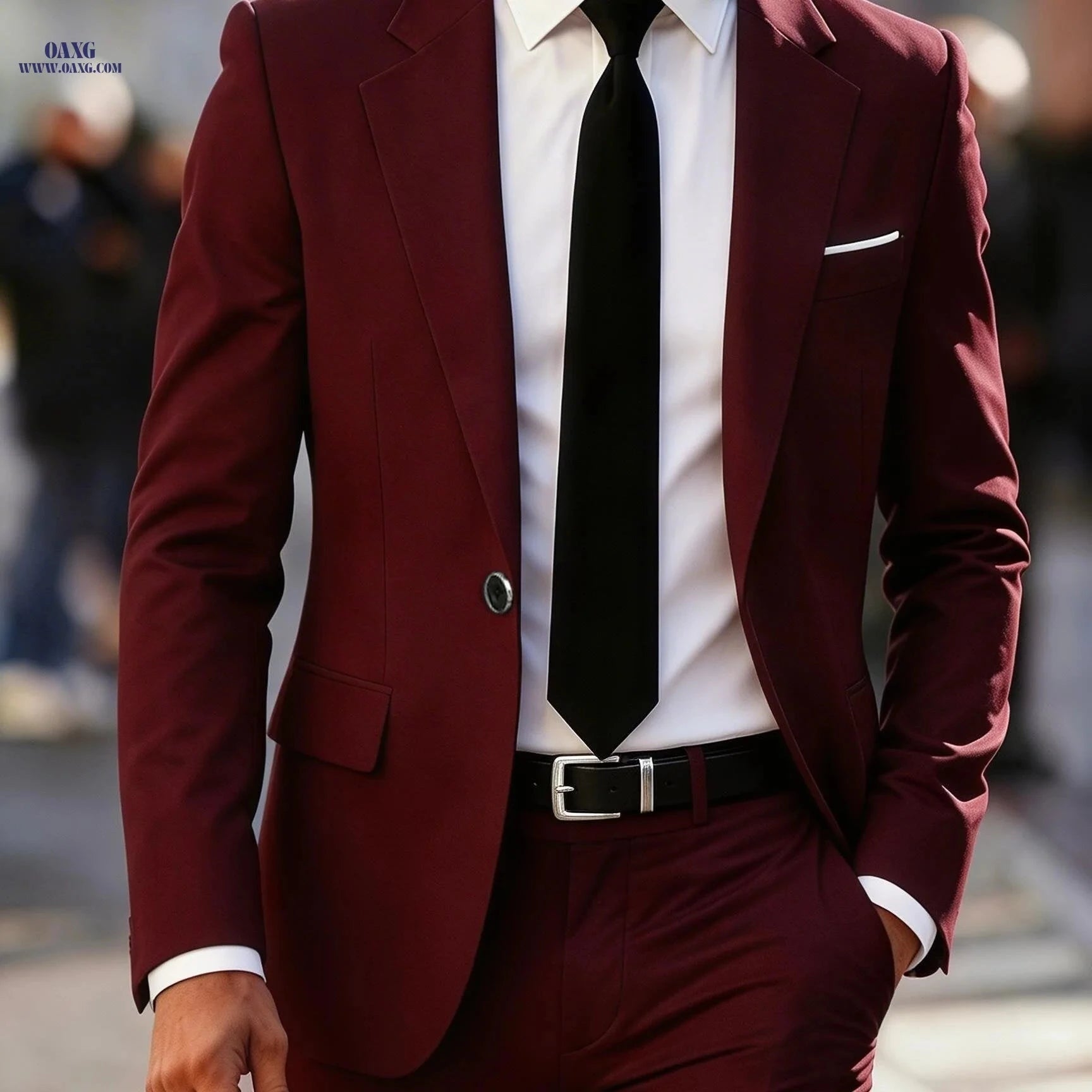 Men's 2pcs Suit Set - Slim Fit Blazer and Trousers for Business Casual   OAXG Burgundy / FR XXS