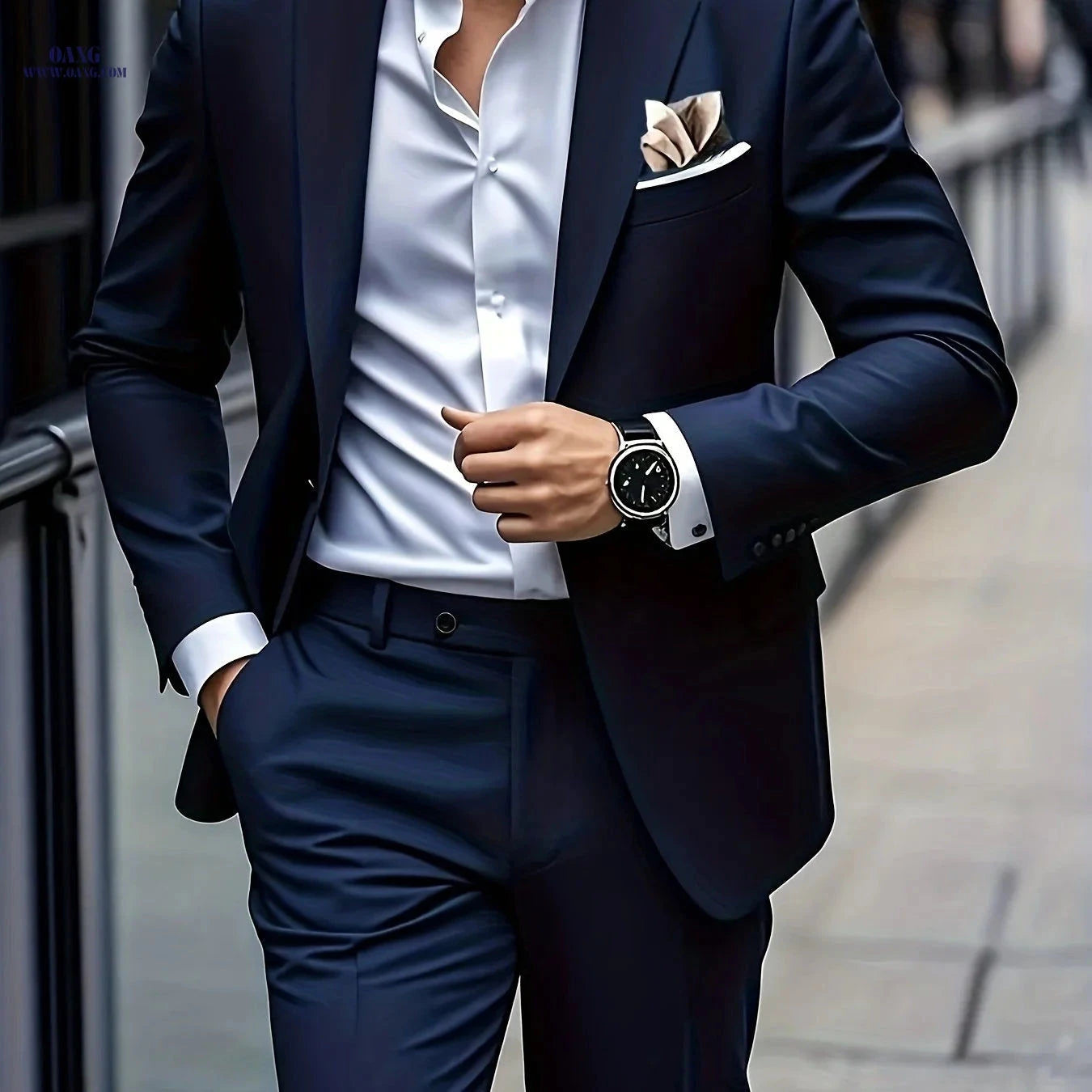 Men's 2pcs Suit Set - Stylish Jacket and Trousers for Formal Events   OAXG Navy Color / FR XXS