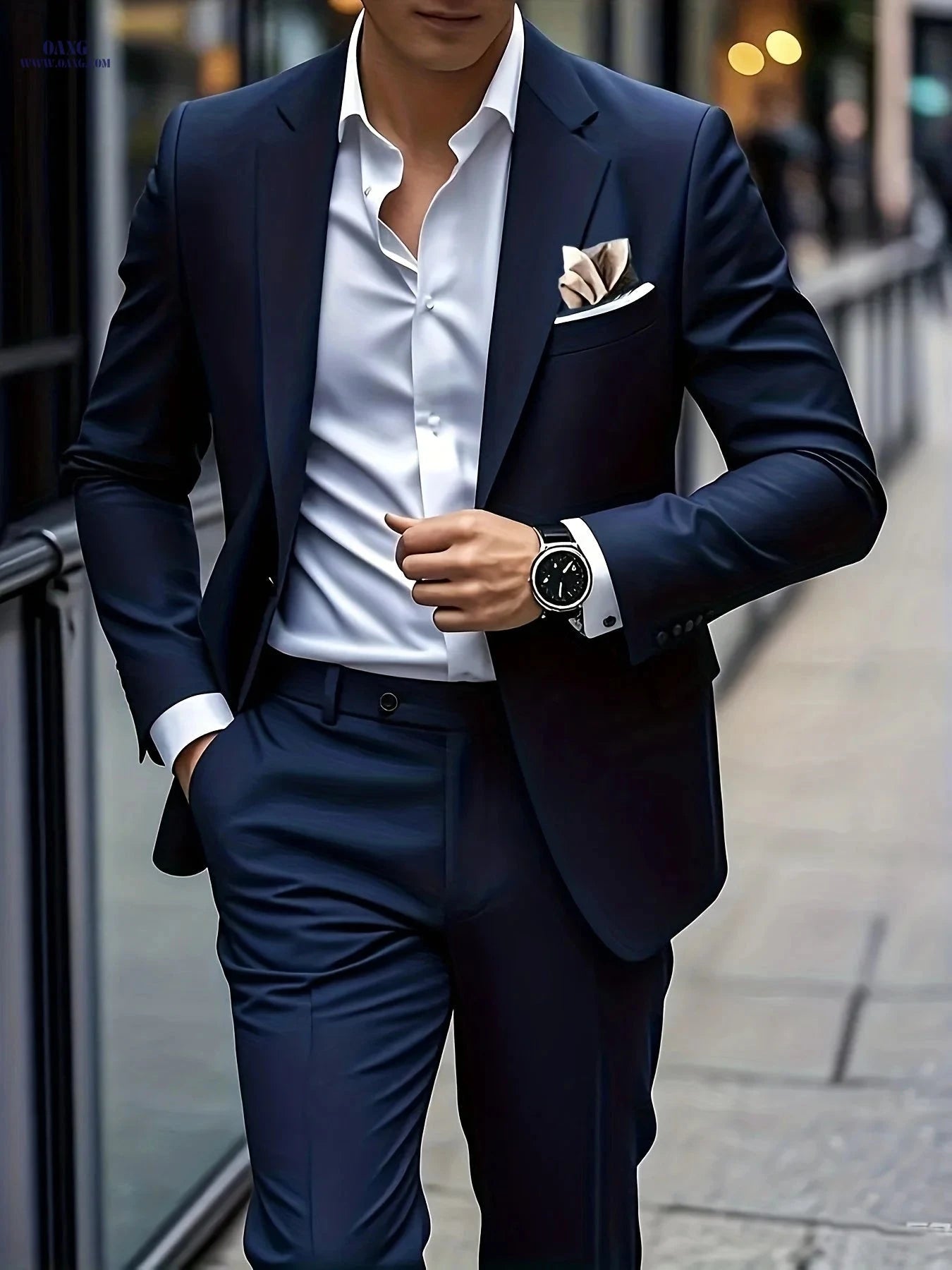 Men's 2pcs Suit Set - Stylish Jacket and Trousers for Formal Events   OAXG Navy Color / FR XXS