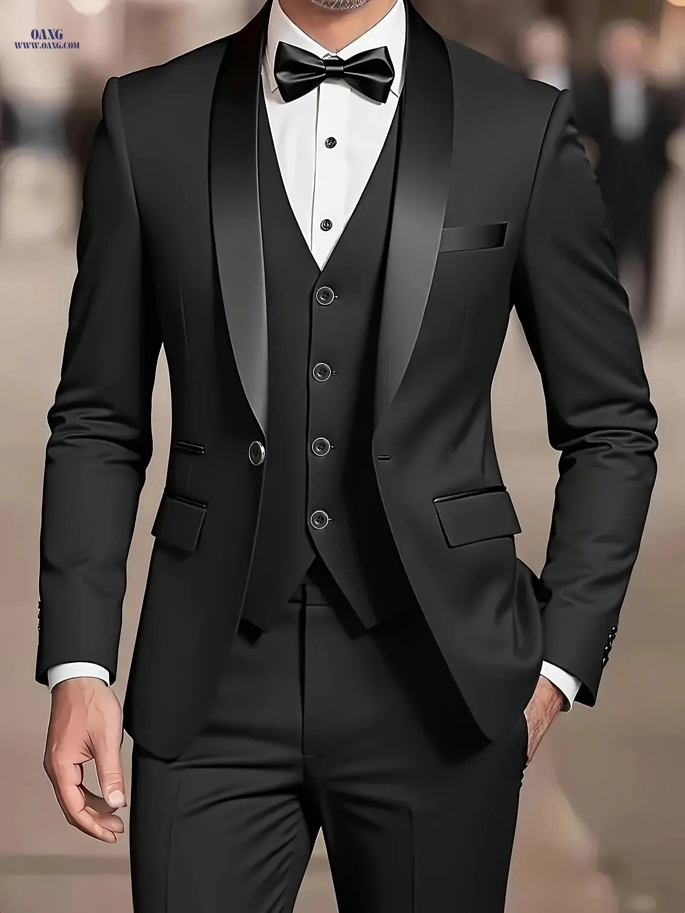 Men's 3-Piece Business Suit Set - Jacket, Vest, Trousers for Events   OAXG 